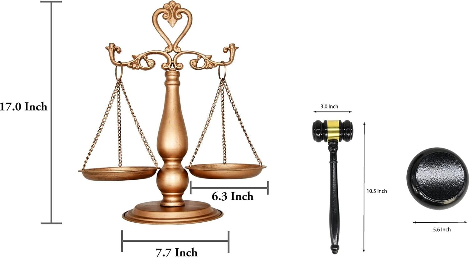 Antique Metal Justice Represent Libra Jewelry Tower W/ Fixed Beam/w Wooden Gavel