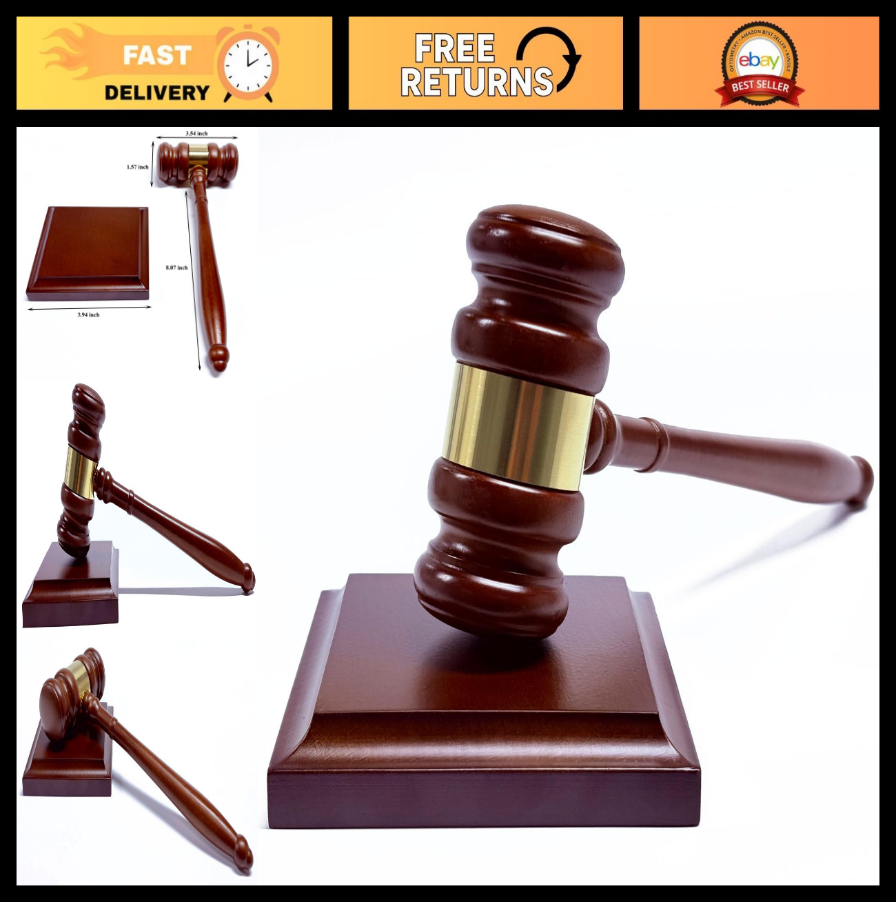 Handcrafted Wooden Gavel & Block Set – Ideal for Judges, Lawyers, Auctions, Gift