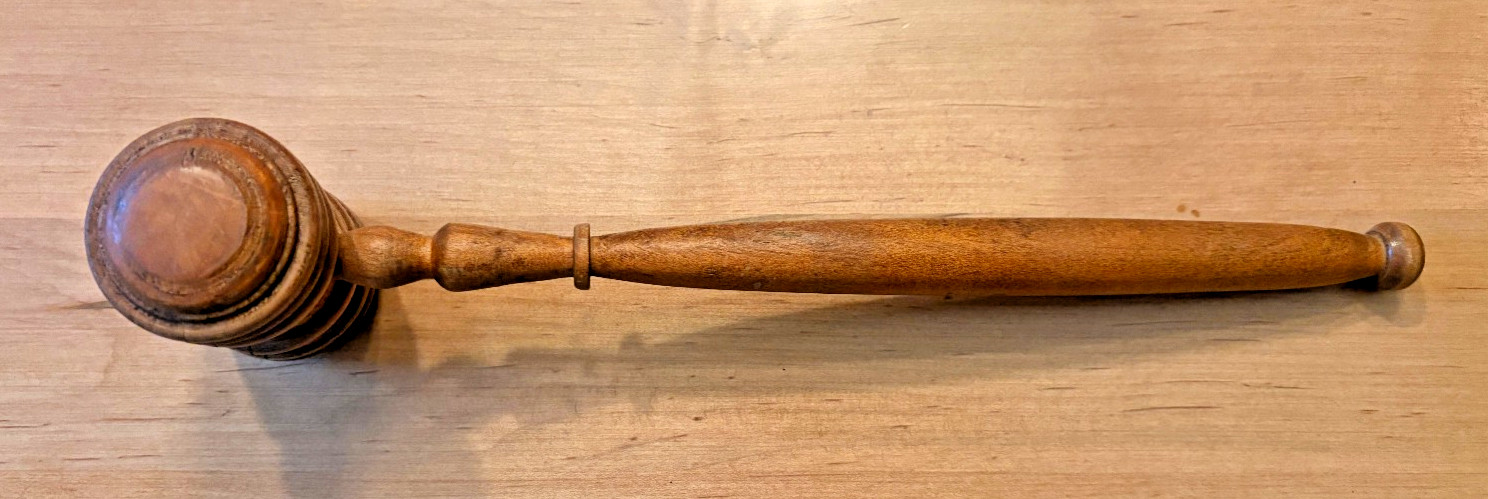 Vintage 12 Inch Wooden Gavel Auctioneer Mallet w/ Hole for Hanging on Wall