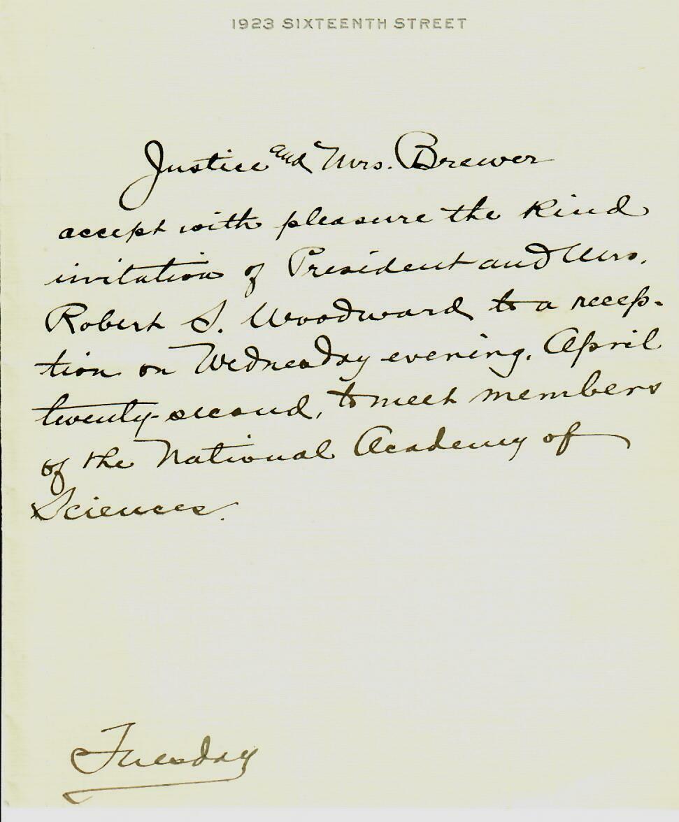 RARE! “Supreme Court Justice” David J Brewer Hand Written Response Letter