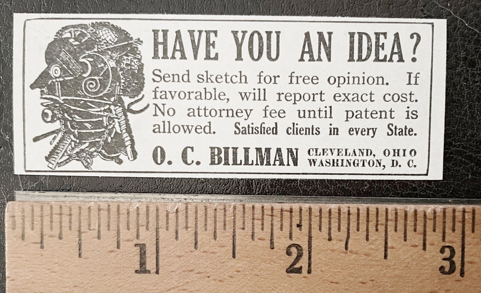 Gear Head Man OBED C BILLMAN Patent Lawyer Cleveland, OH RARE! Vtg 1910 Print Ad