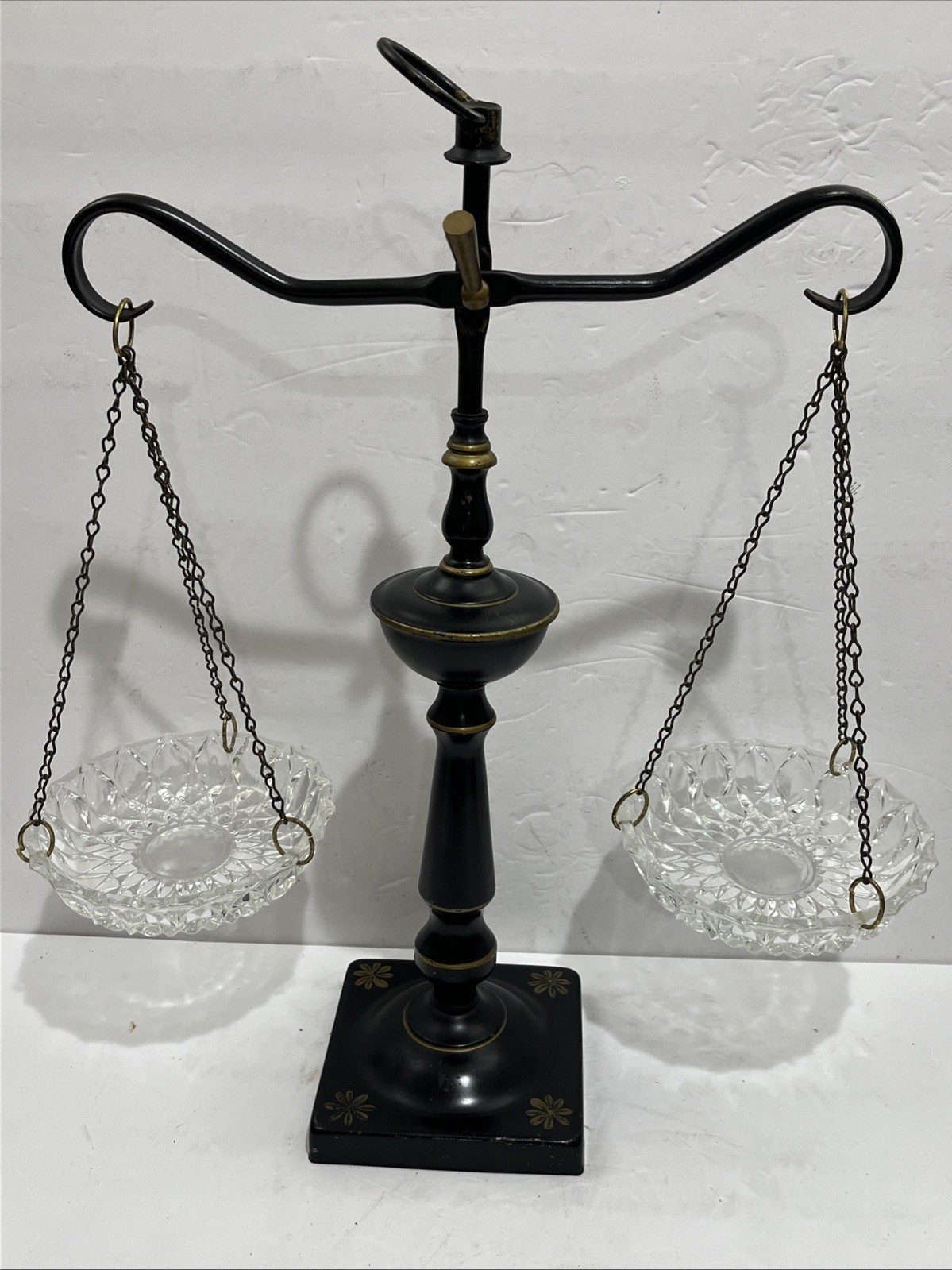 Vintage Scales of Justice Cast Iron, Metal Glass Balance Scale 18.5”