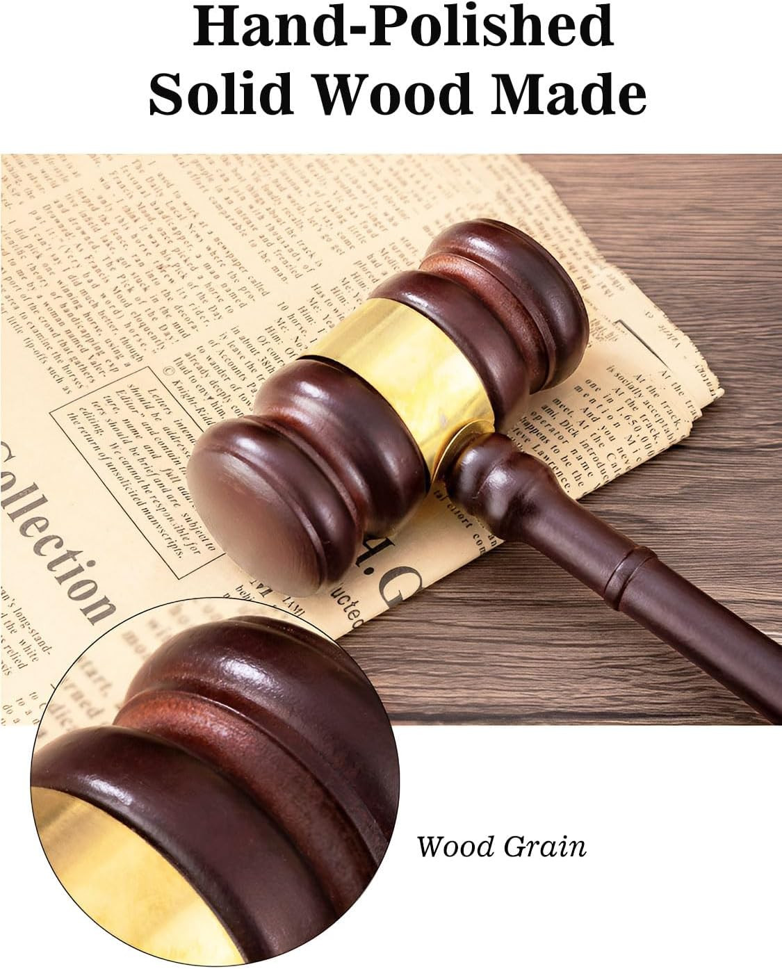 Wooden Gavel and Sound Block Set for Lawyers Judges Auction Solid Wood