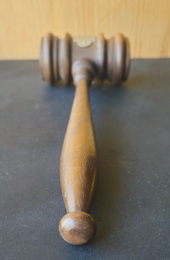 ORNATE WOOD GAVEL. 1966-1967. PRESENTATION PIECE. SOUVENIR
