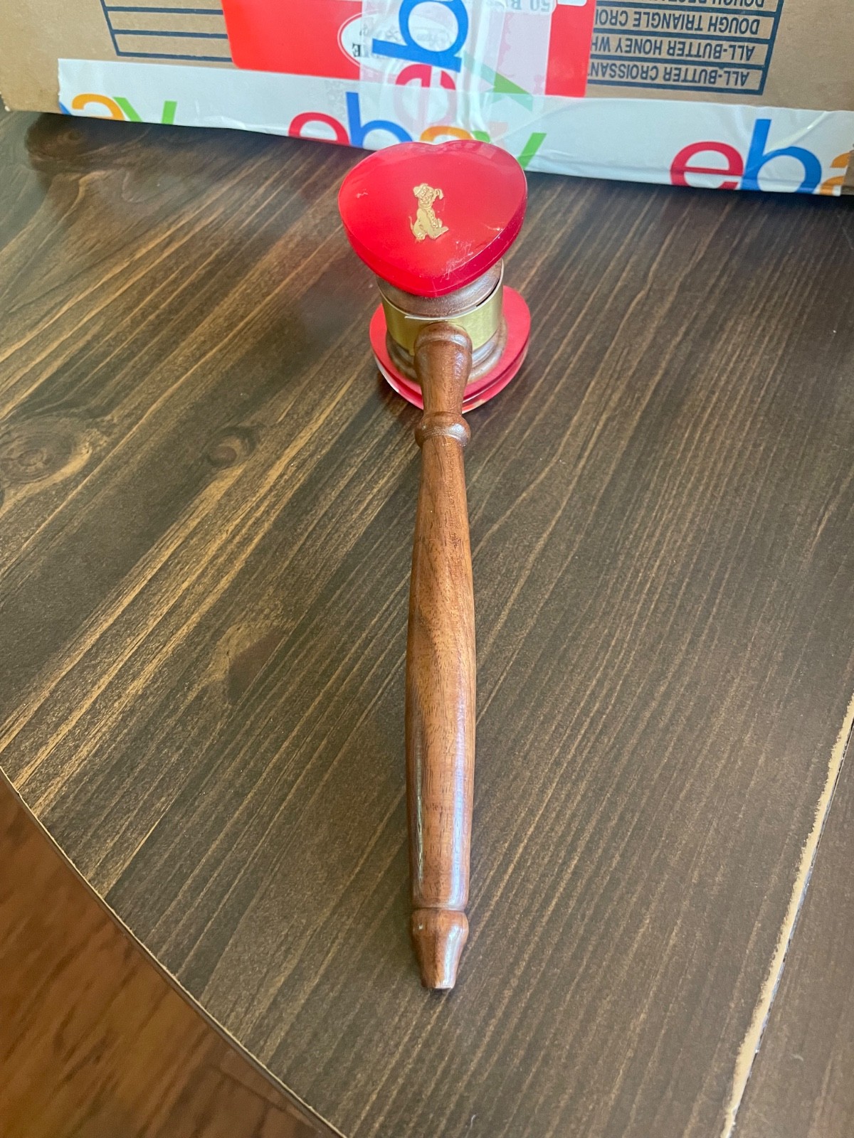 Vintage Wooden Gavel Wood – heart shaped heads – engraved with a baby’s passing