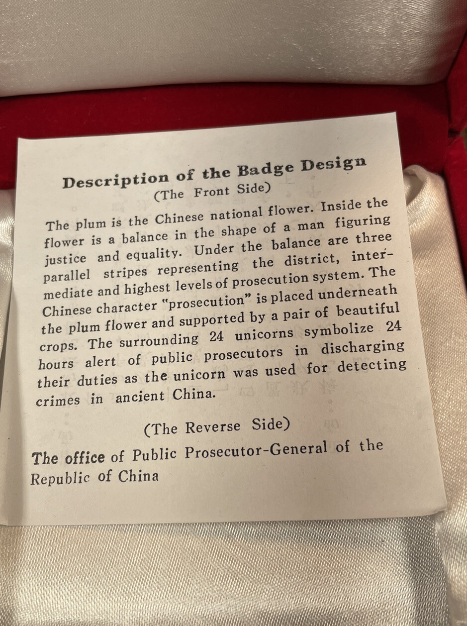 The Office Public Prosecutor General Republic China Vintage Badge paper weight