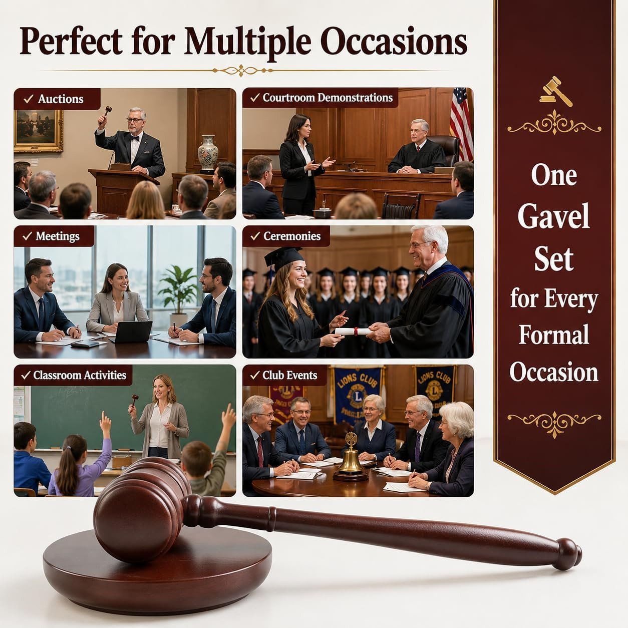 1 Set Wooden Gavel and Block Set Beech Wood Judge Hammer Sounding Mallet Court G