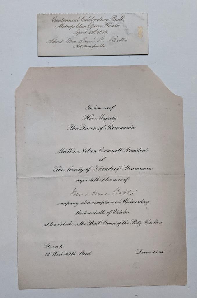 c1898-1925 SAMUEL R BETTS, JAMES R SHEFFIELD, EPHEMERA LOT w LETTERS & INVITES
