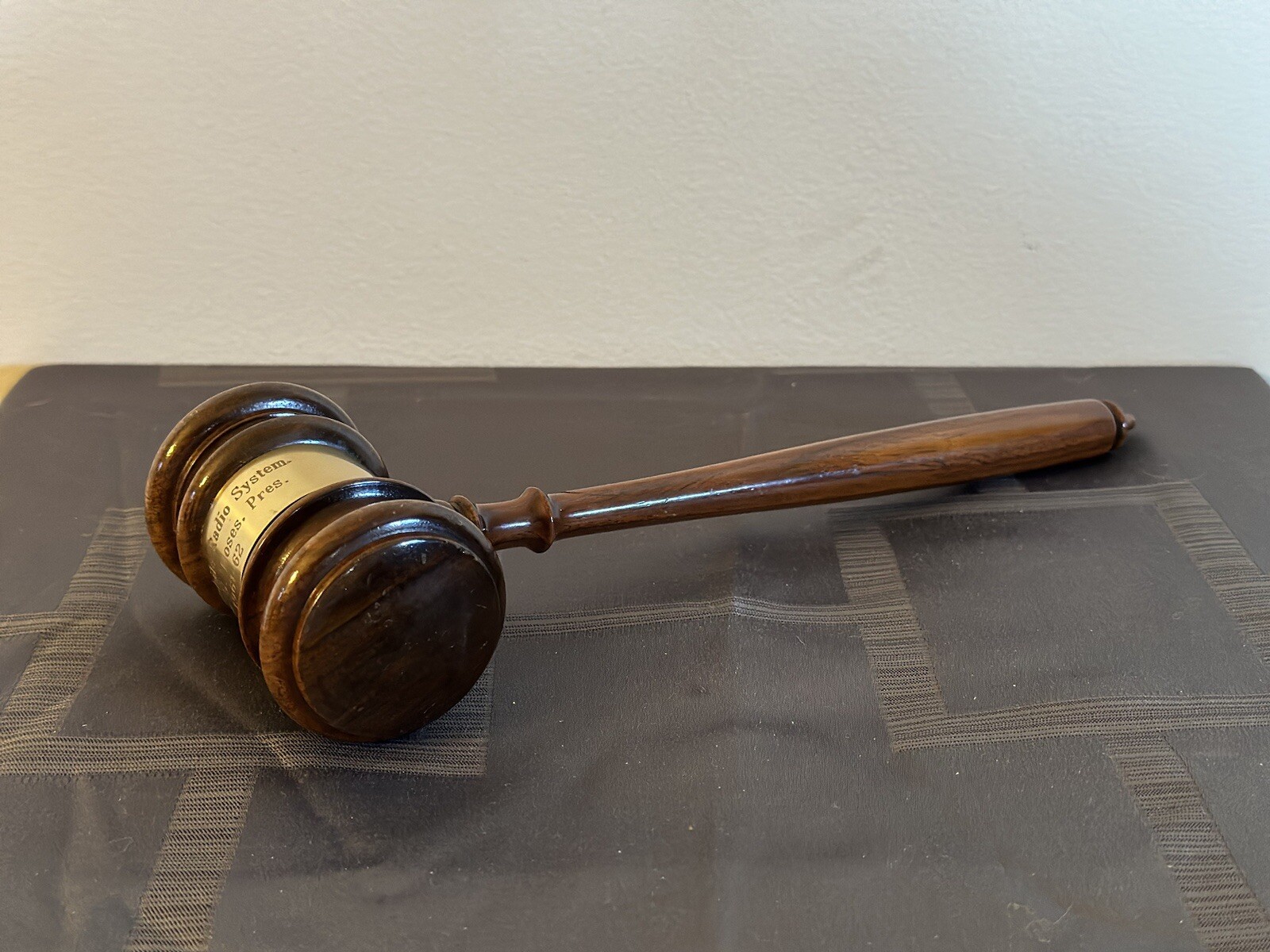 Vintage Wood National Mobil Radio Systems Judges Gavel with brass plate Engraved