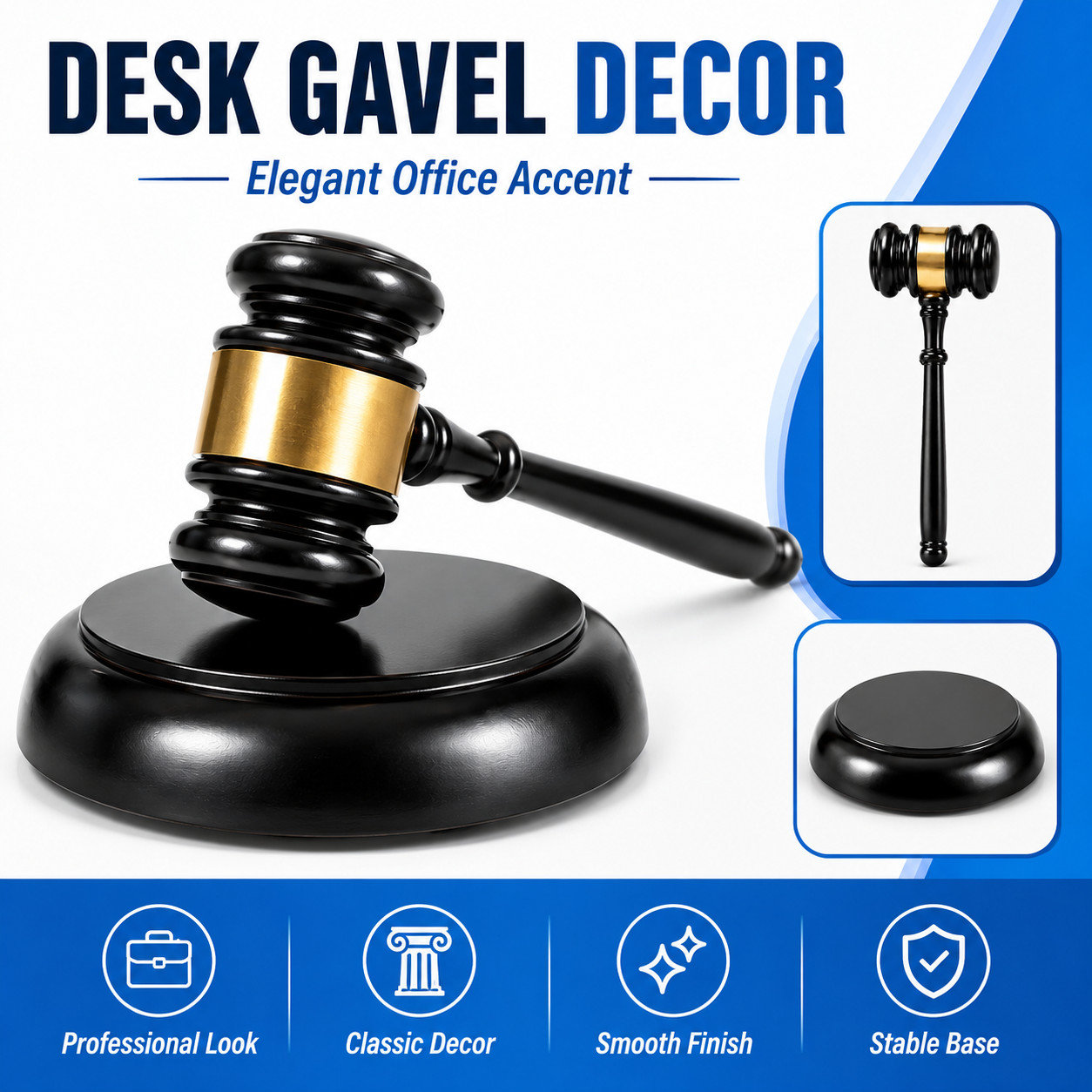 Judge Gavel Display Set with Base Elegant Office Desk Decor Gift for Lawyers