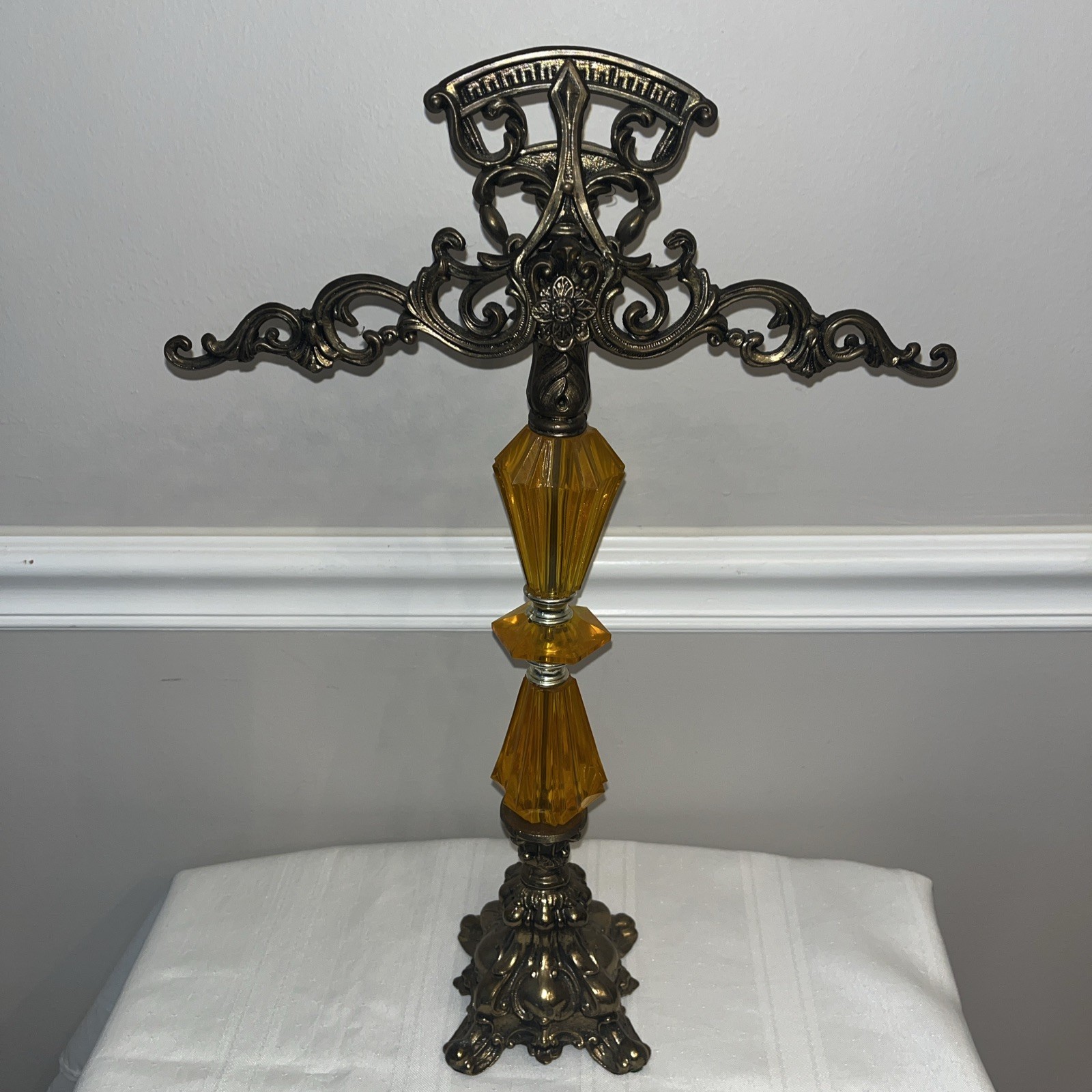 Vintage Cast Metal Arms Of Justice Scale Ornate Acrylic Gold