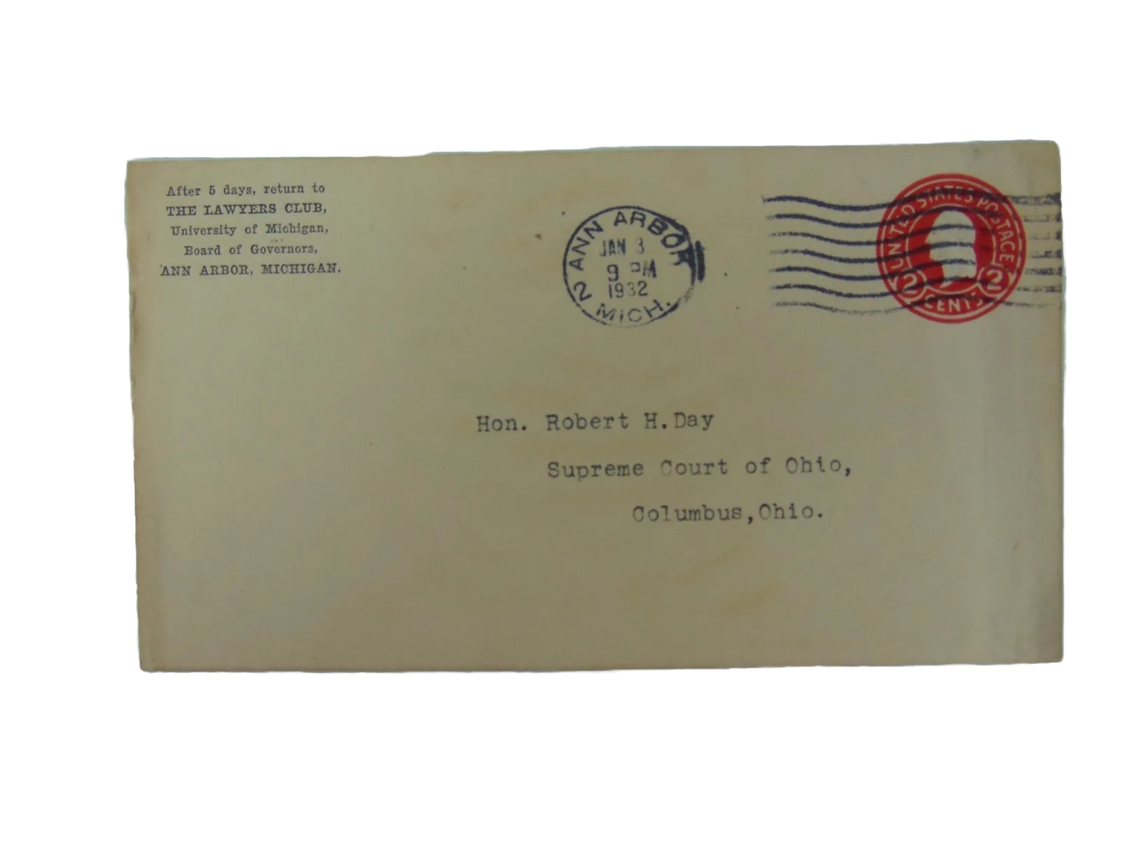 RARE! “Ohio Supreme Court» Justice Robert Day Invitation Dated 1932