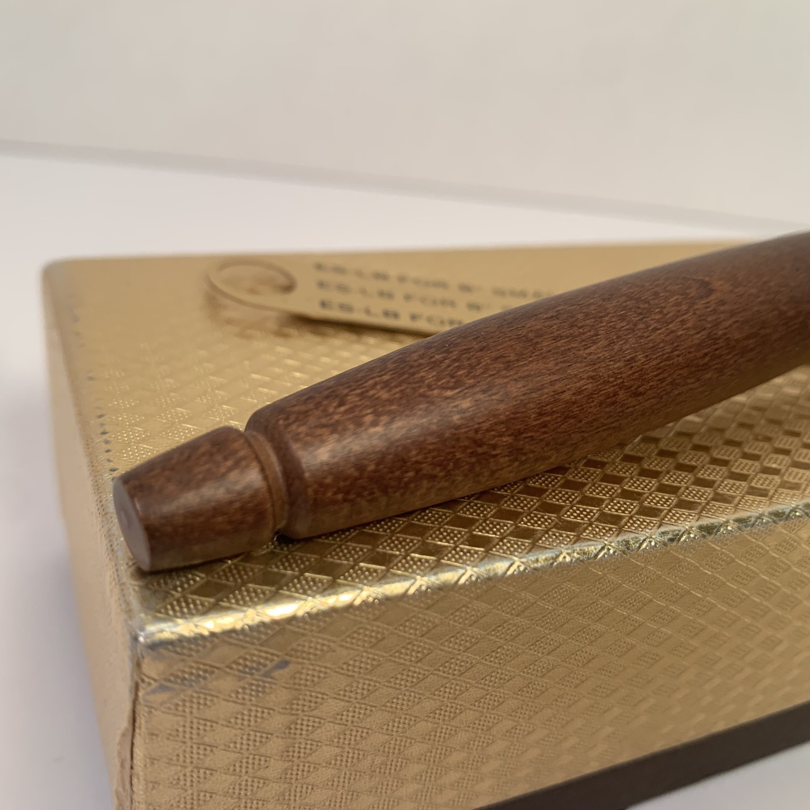 Vintage Solid Wooden Gavel Long Hand Turned Medium Brown Wood w brass ribbon