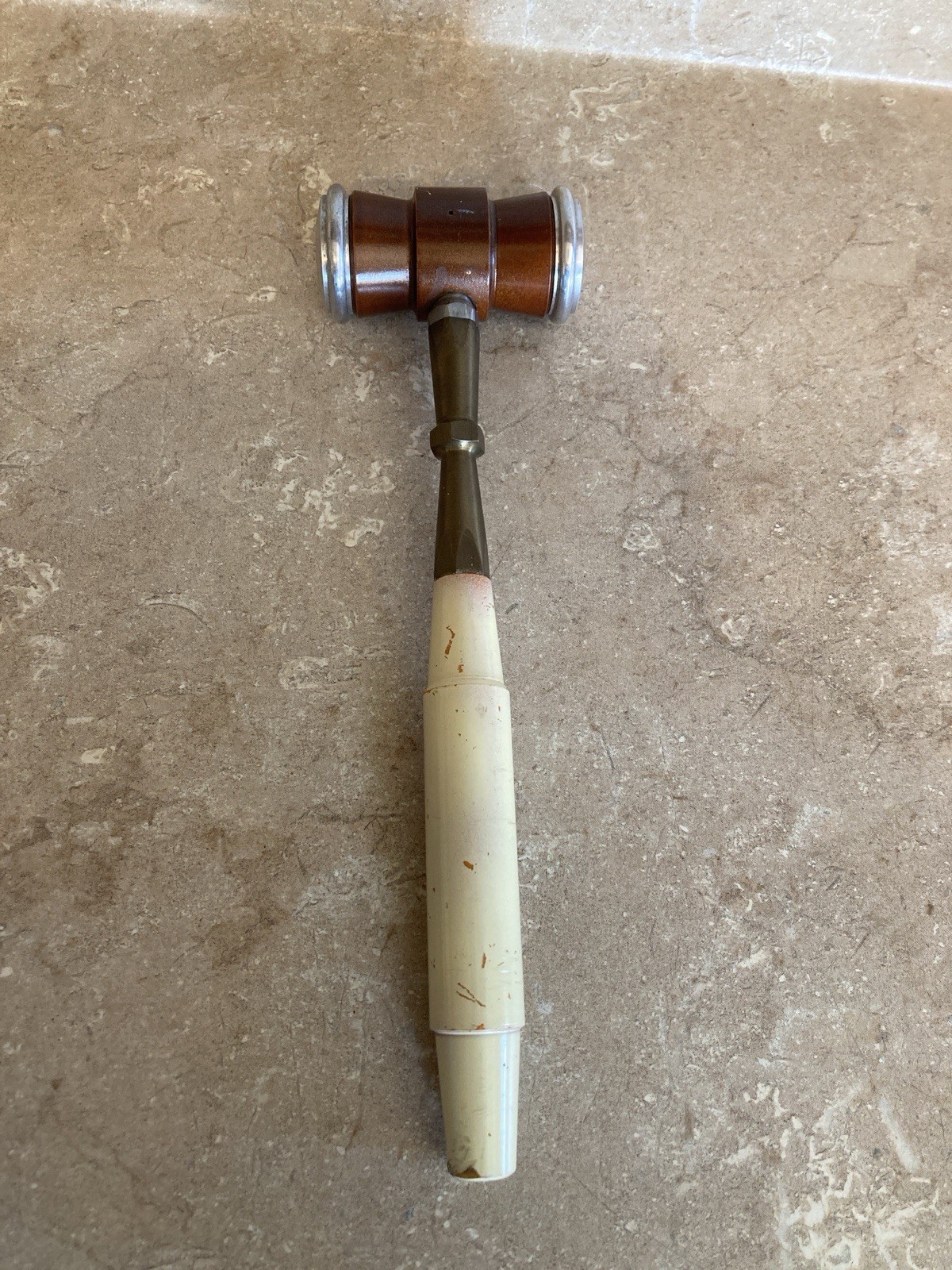 Vintage 11” Wooden Gavel w/ Metal Ends Auctioneer Judge Meeting Hammer Retro