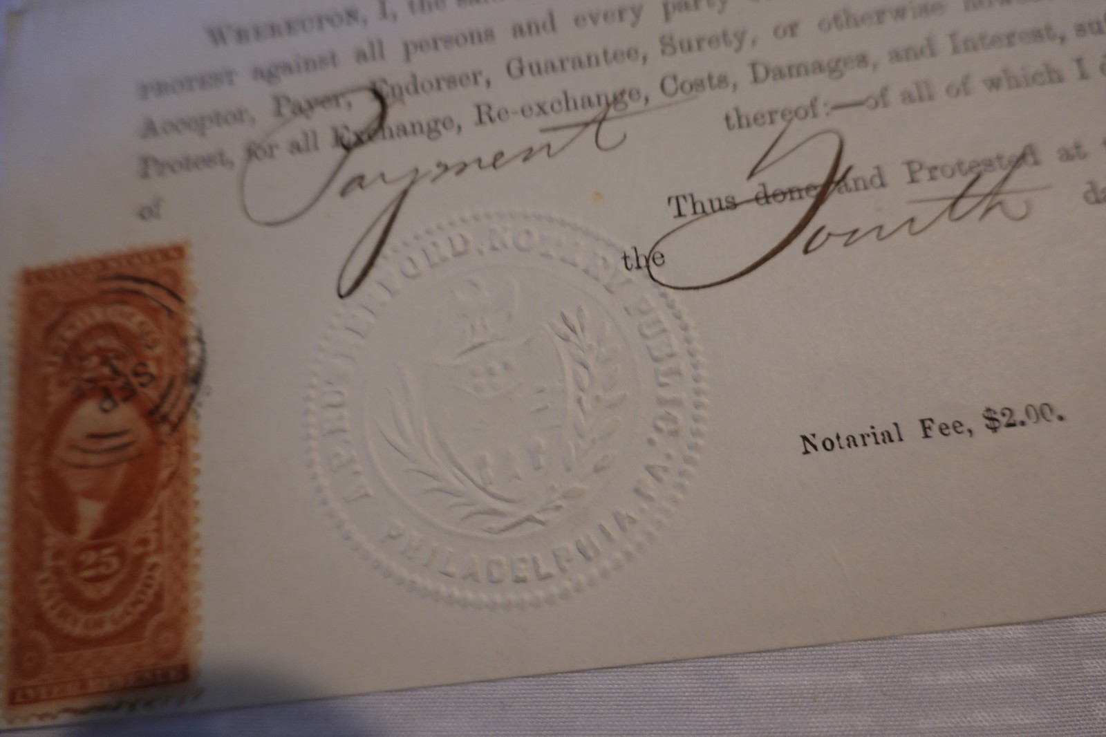 Antique 1871 Notary Public Promissory Note Rutherford with 25 cent stamp
