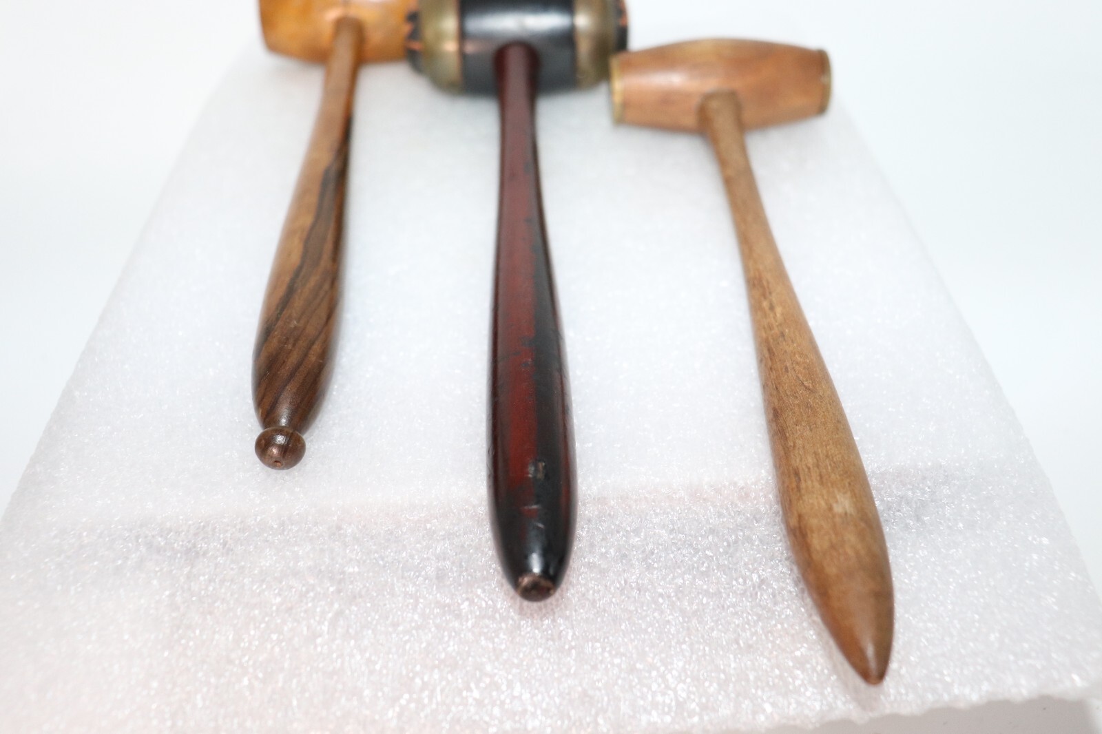 Antique Auctioneers Turned Wood Gavel Lot of 3 Brass, Leather, Wood