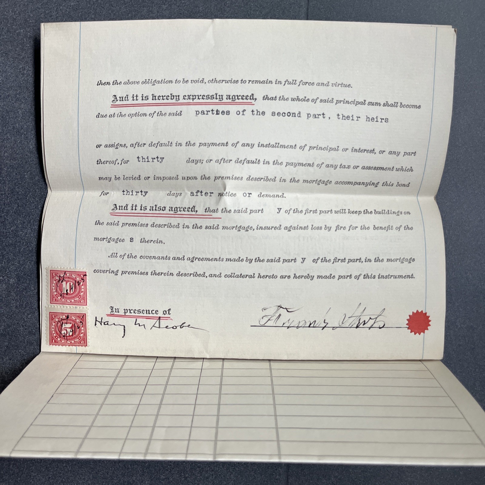 SIGNED STAMPED SEALED Legal BOND Document 1921 NEW ROCHELLE NY Armenian LAMBDEN