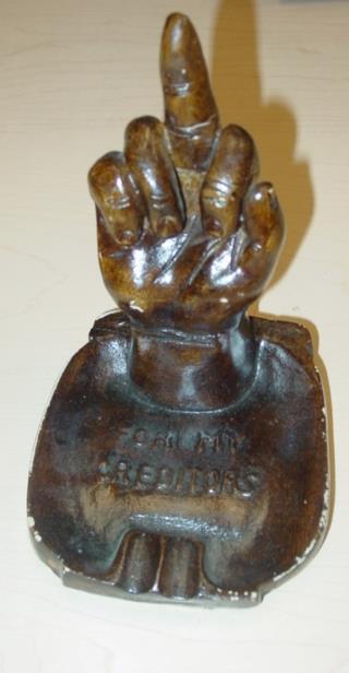 Vintage Handmade Ceramic «For My Creditors» Stained ‘The Finger’ Ash Tray (VG)