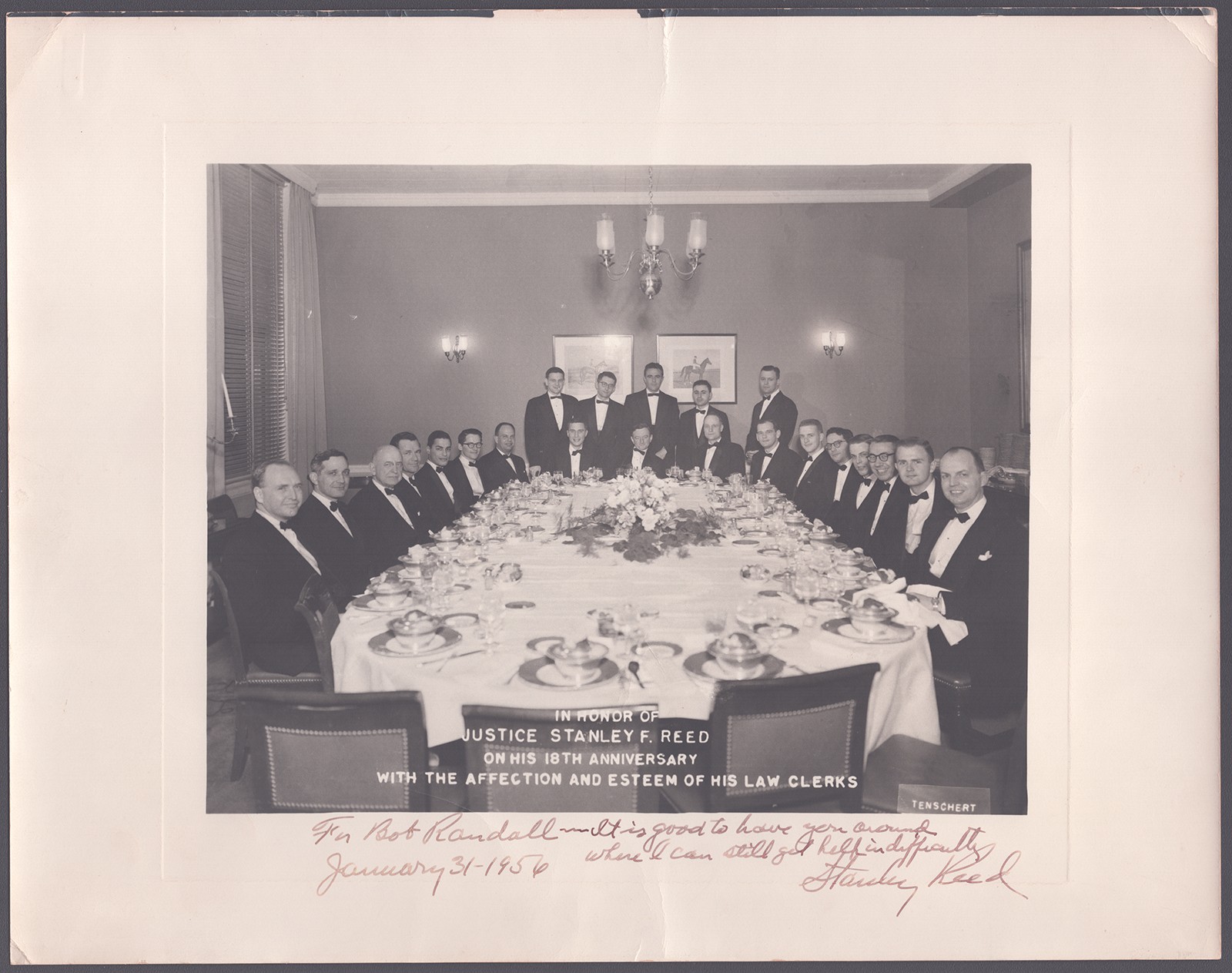 STANLEY F. REED – INSCRIBED PHOTOGRAPH SIGNED 01/31/1956