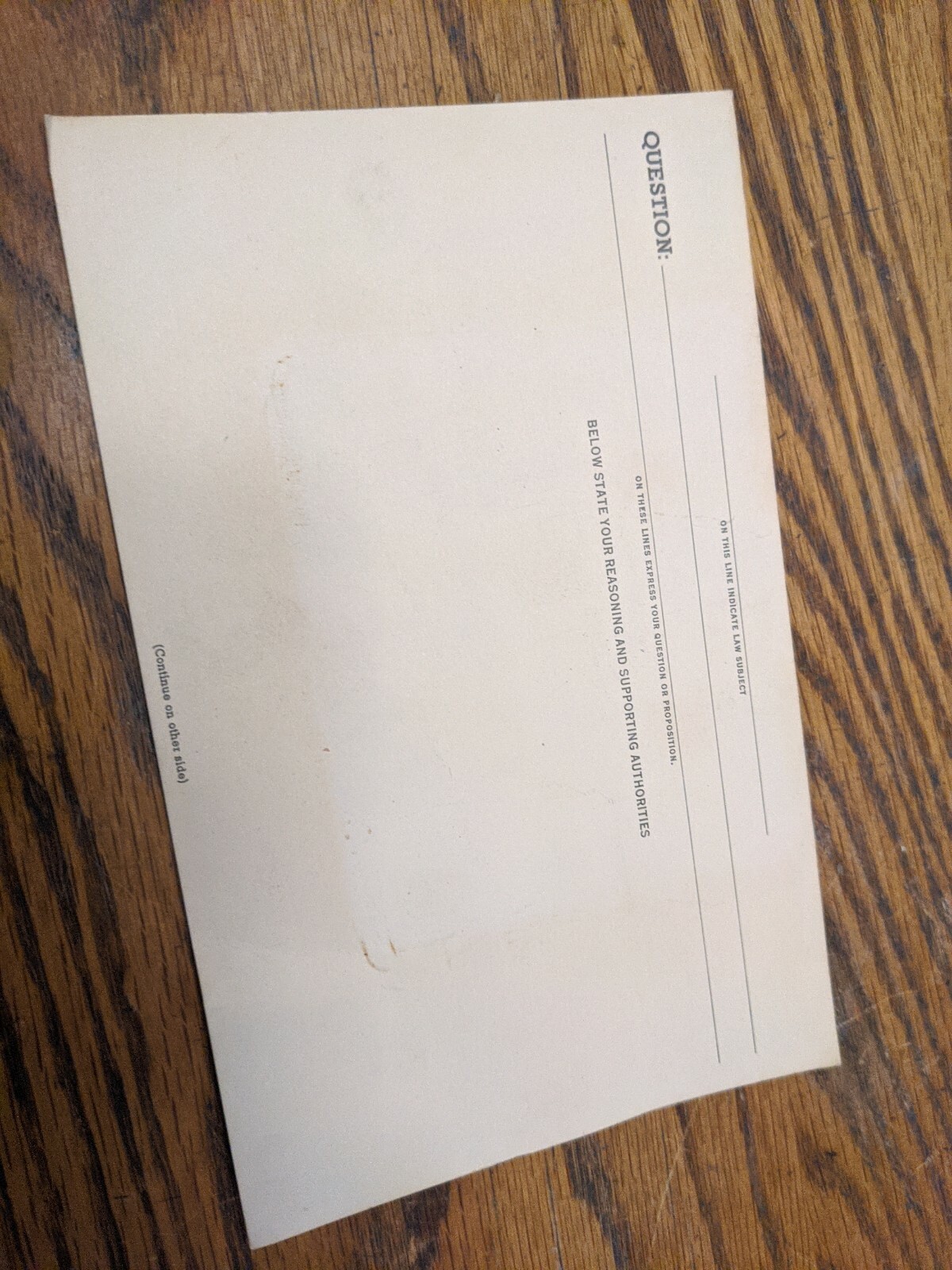 1933 BLANK CARDIGEST LAWYER COURT FILE SLIP CARD PLAINTIFF DEFENDANT QUESTION