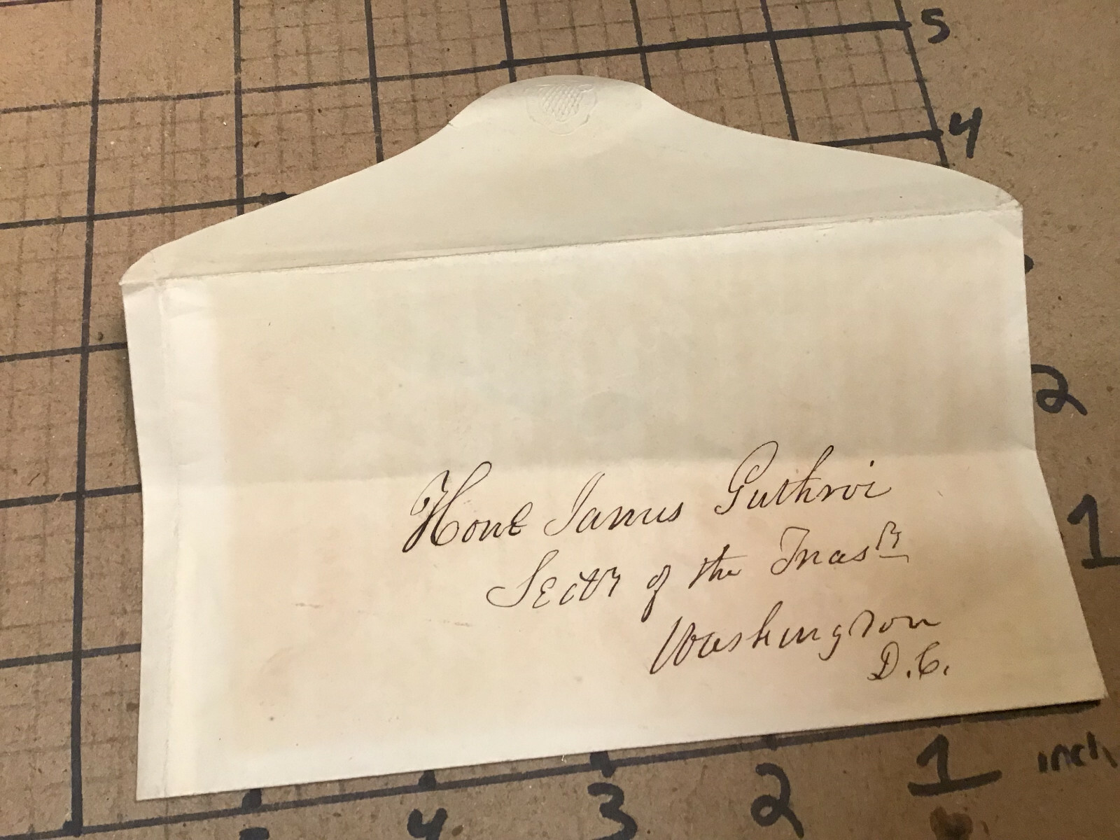 Original 1850’s Unstamped Envelope to HONERABLE JAMES GUTHRIE sec of treasury