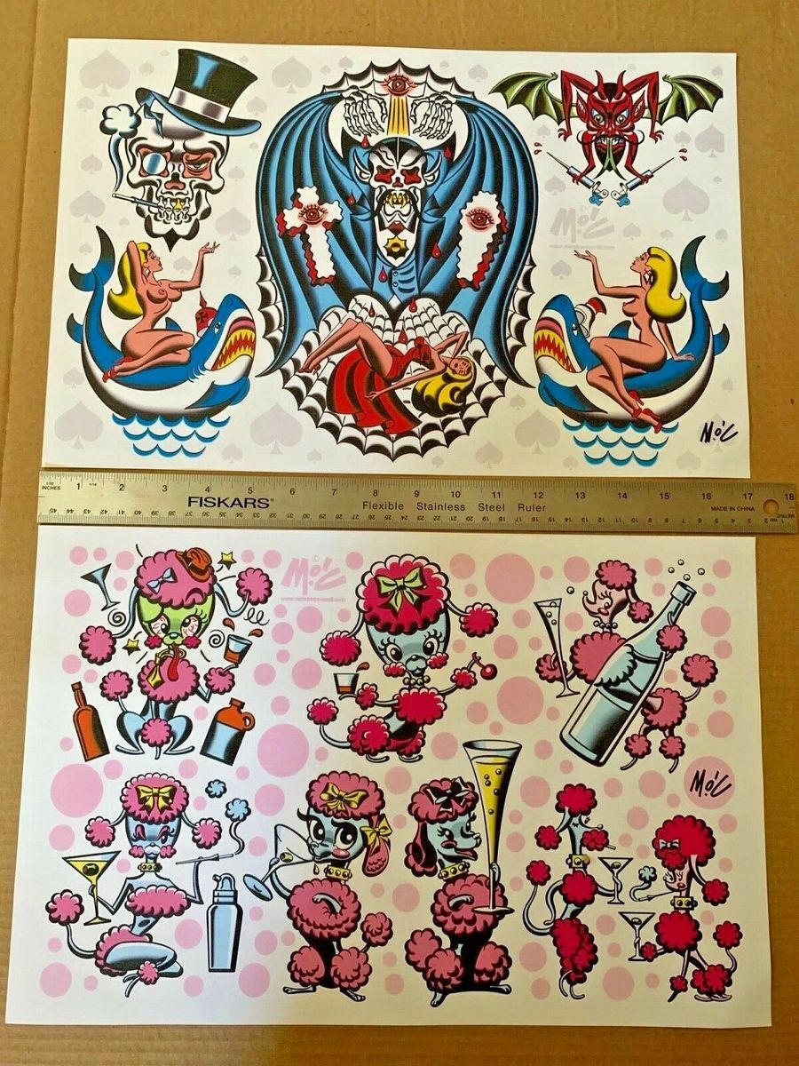 SIGNED TATTOO FLASH Mitch O’Connell 13 SIGNED prints plus promo material PIN-UP