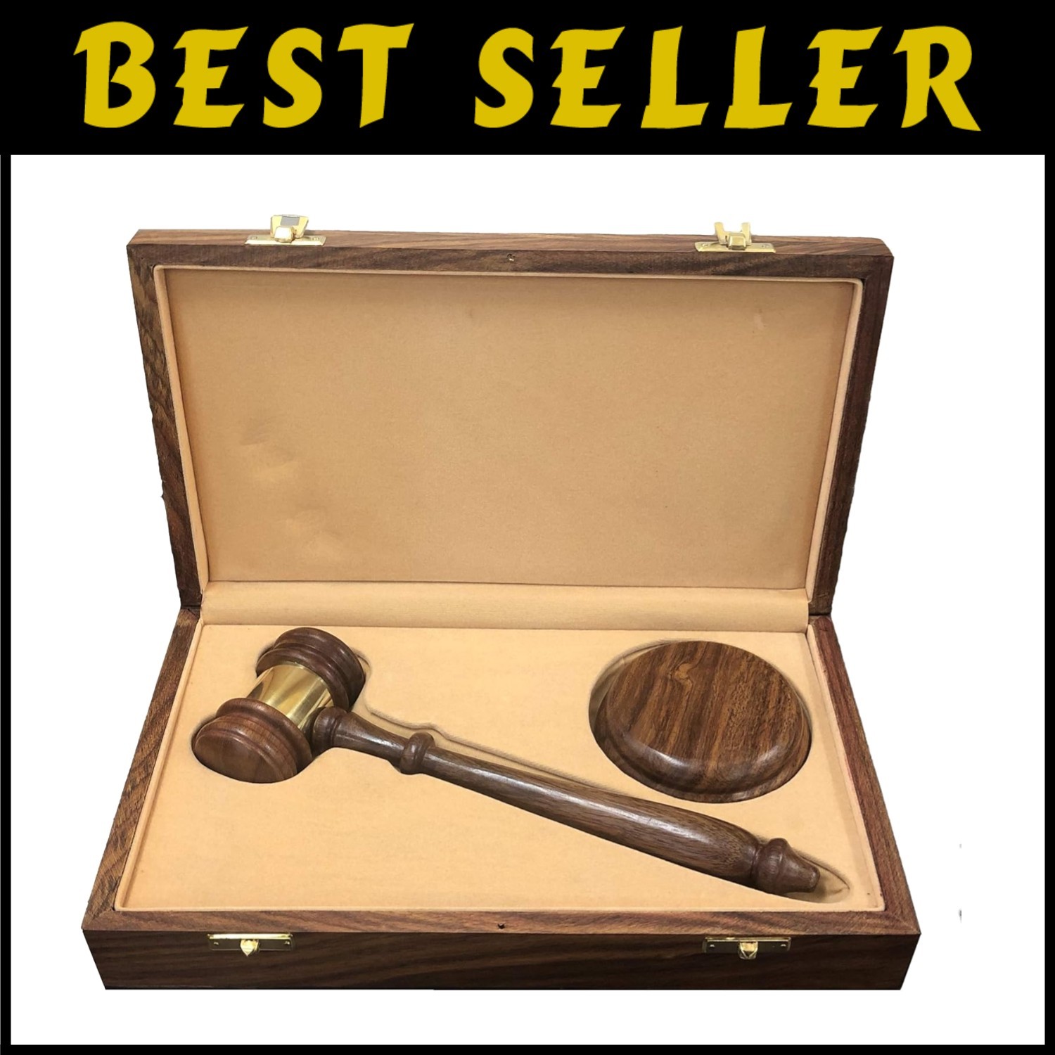 Handcrafted Judge Gavel and Sound Block in Wood Case Free USA Shipping`