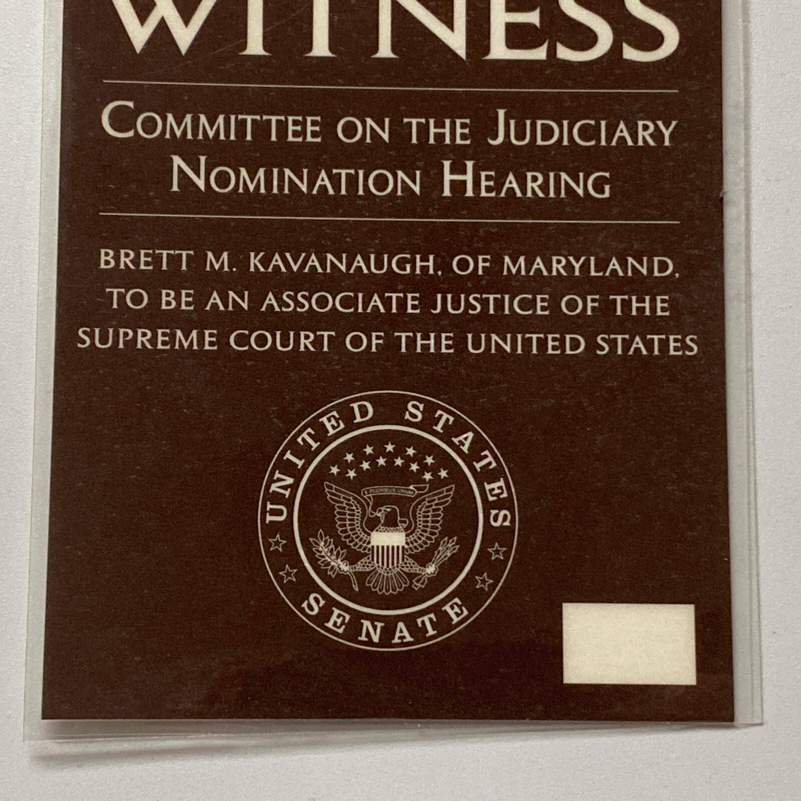 2018 Supreme Court Justice Brett Kavanaugh Nomination Hearing Witness Credential