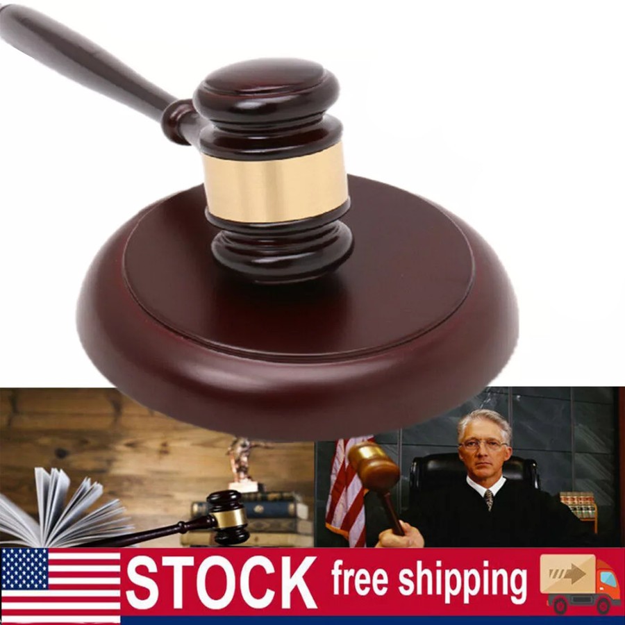 Wooden Gavel Hammer and Sound Block Set Mallet for Lawyer Judge Auction Sale