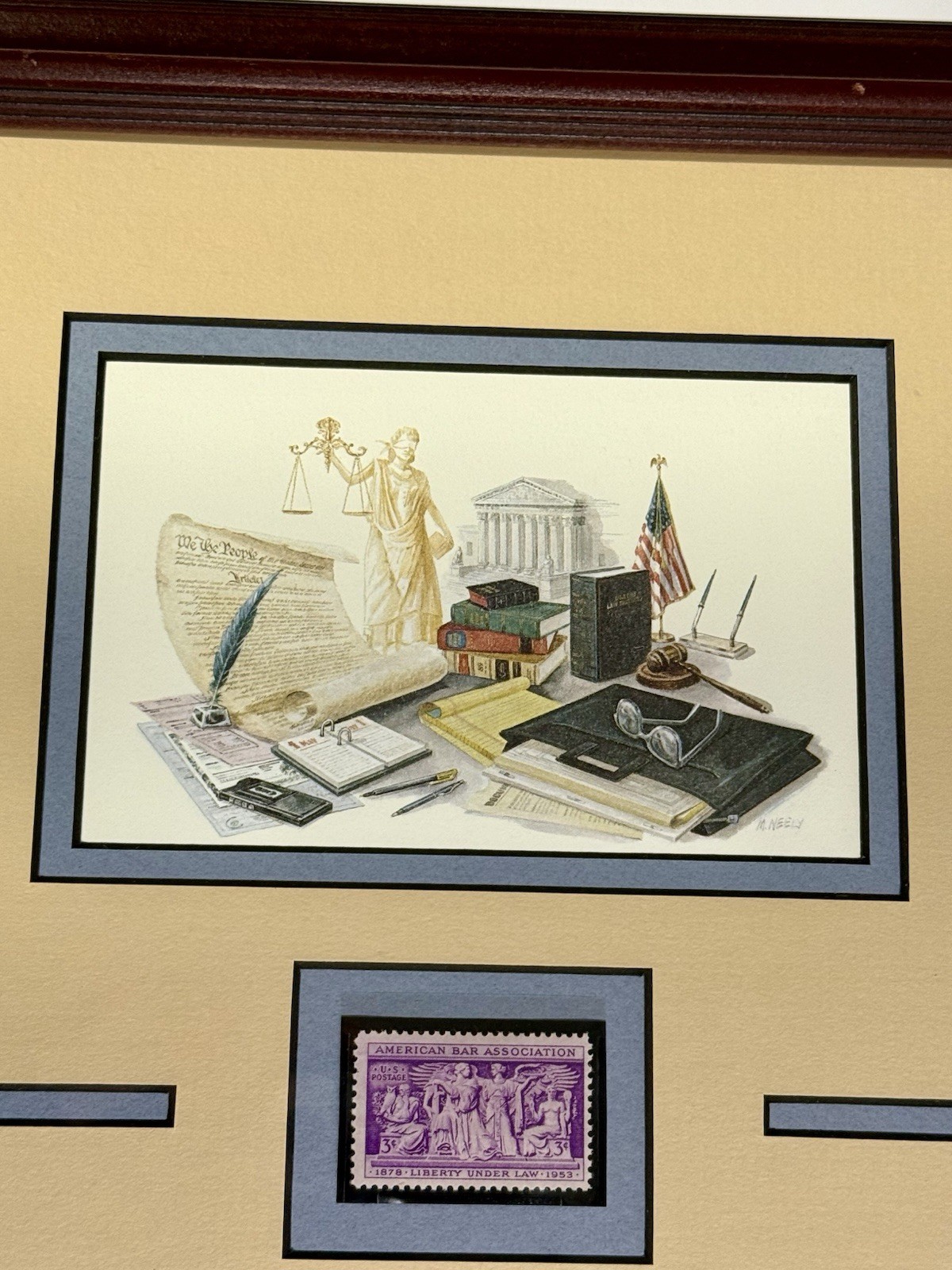 5-3 Cent 1953 Postage Stamps American Bar Association Framed & Matted Collage