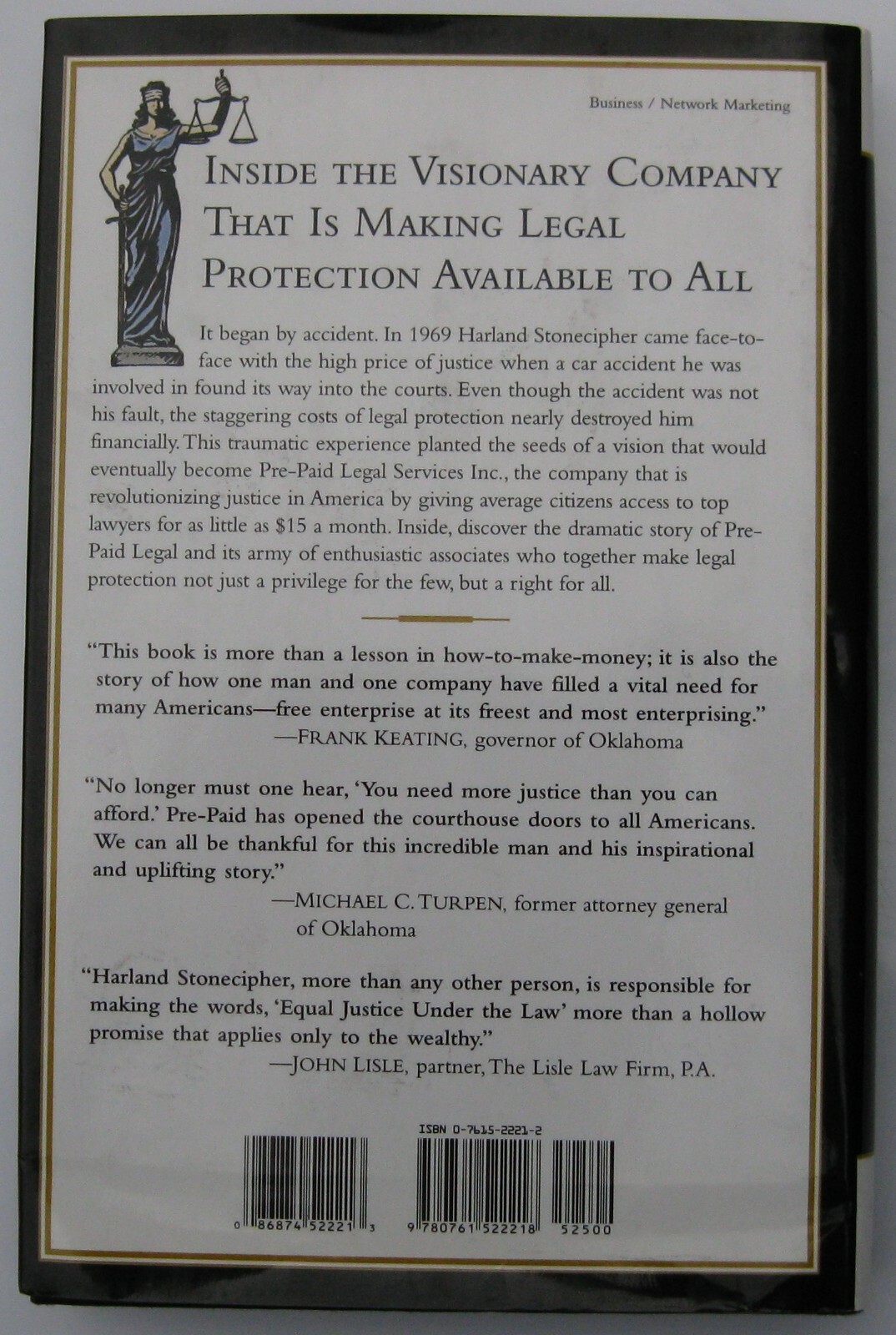 The Pre-Paid Legal Story by Harland Stonecipher (Autographed by Harland)