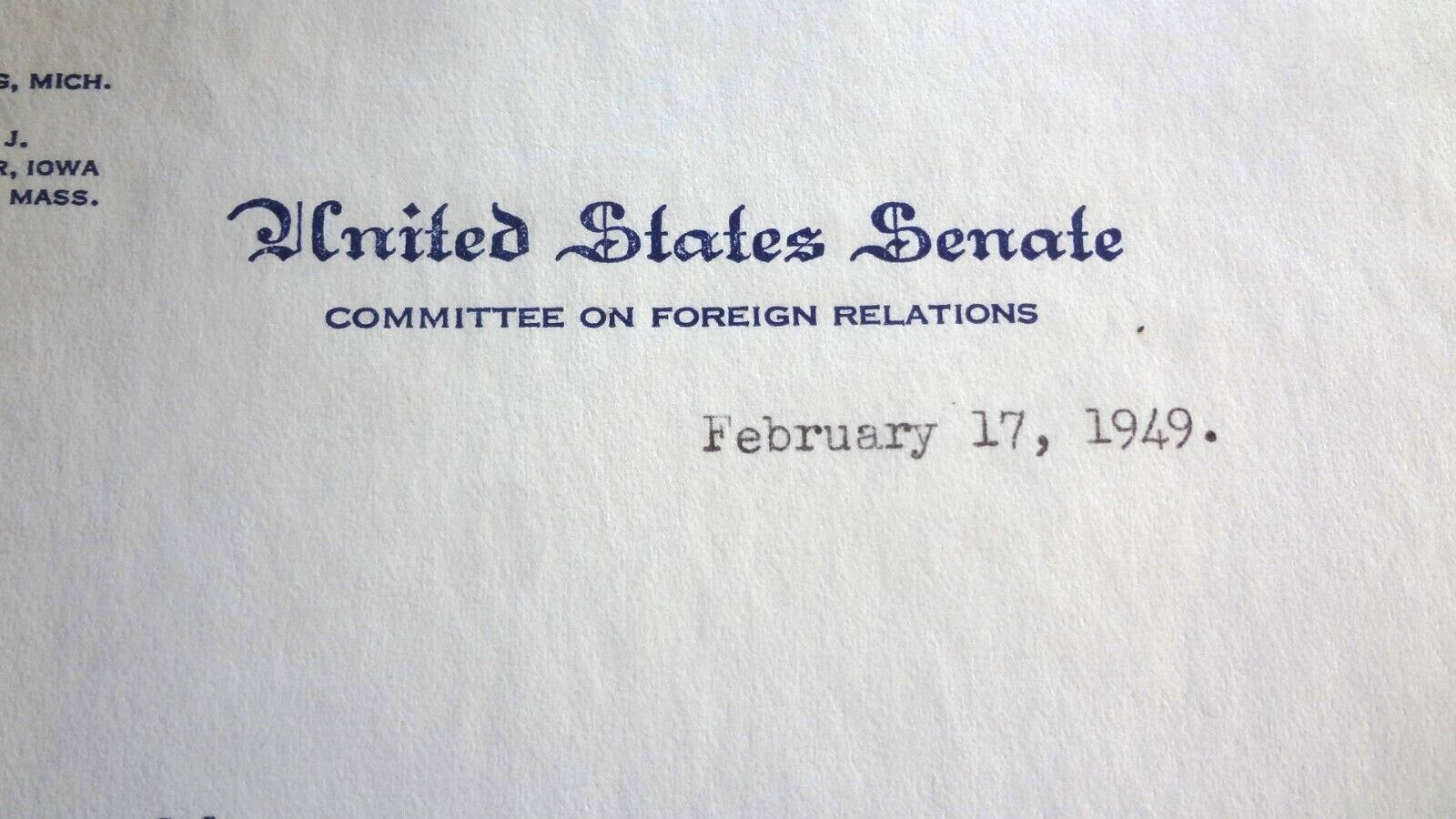 Historic Find~ 1949 U.S. SENATE FOREIGN RELATIONS LETTER to EDWARD DUMBAULD
