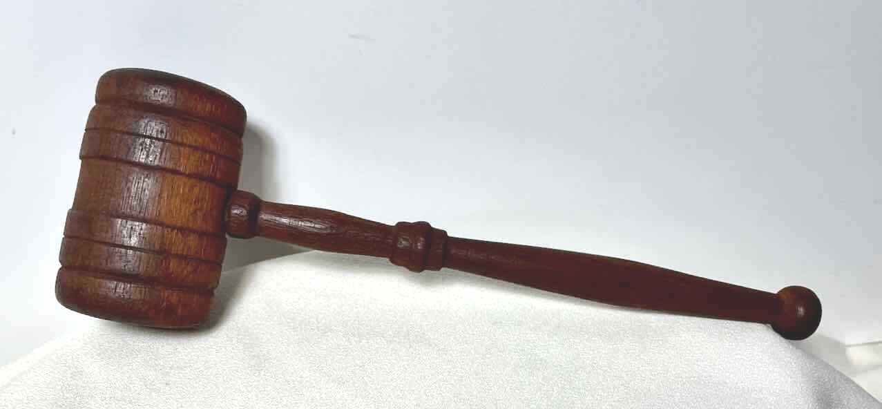 Vintage SOLID WOOD Wooden GAVEL 10” Long FRATERNAL Judge Lawyer Auctioneer USA