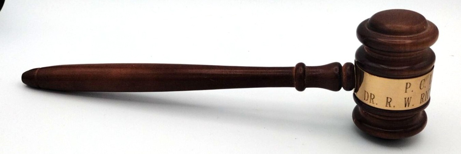 Wooden Gavel Metal Engraved Name Vintage P.C.L. President Dr. R.W. Richmond