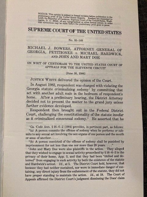 BENCH OPINIONS Bowers v. Hardwick and Lawrence v Texas Gay Sexual Conduct Cases