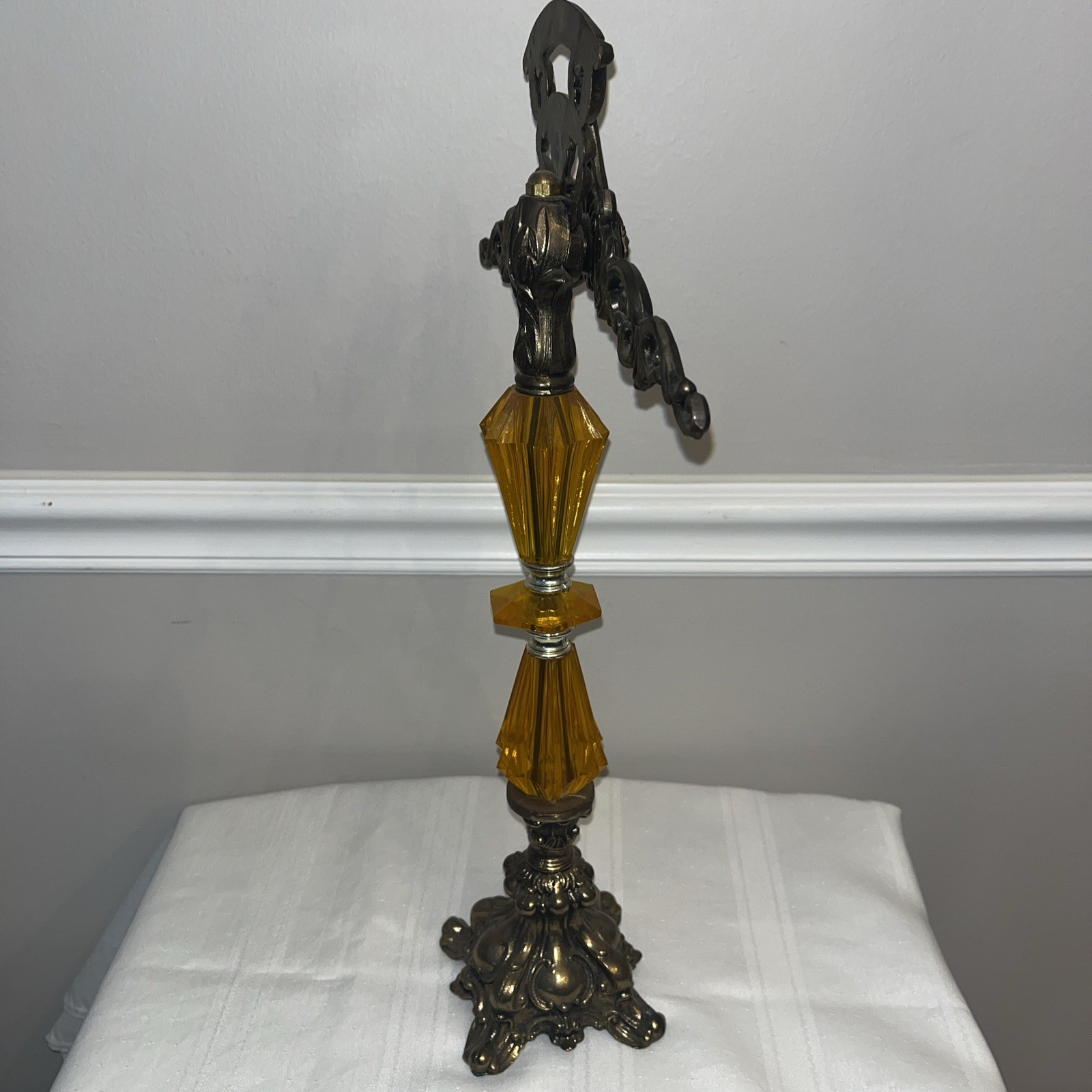Vintage Cast Metal Arms Of Justice Scale Ornate Acrylic Gold