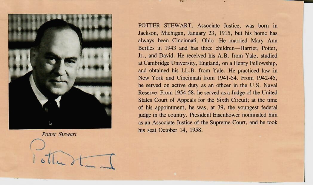 «Supreme Court Justice» Potter Stewart Hand Signed Magazine Biography