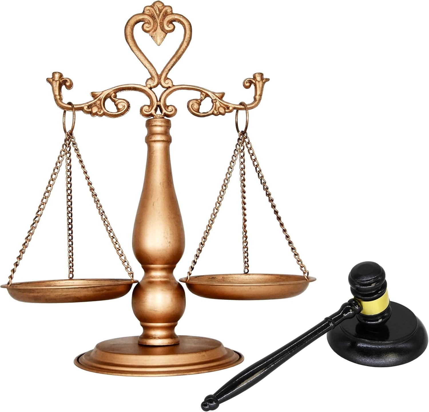 Antique Metal Justice Represent Libra Jewelry Tower W/ Fixed Beam/w Wooden Gavel