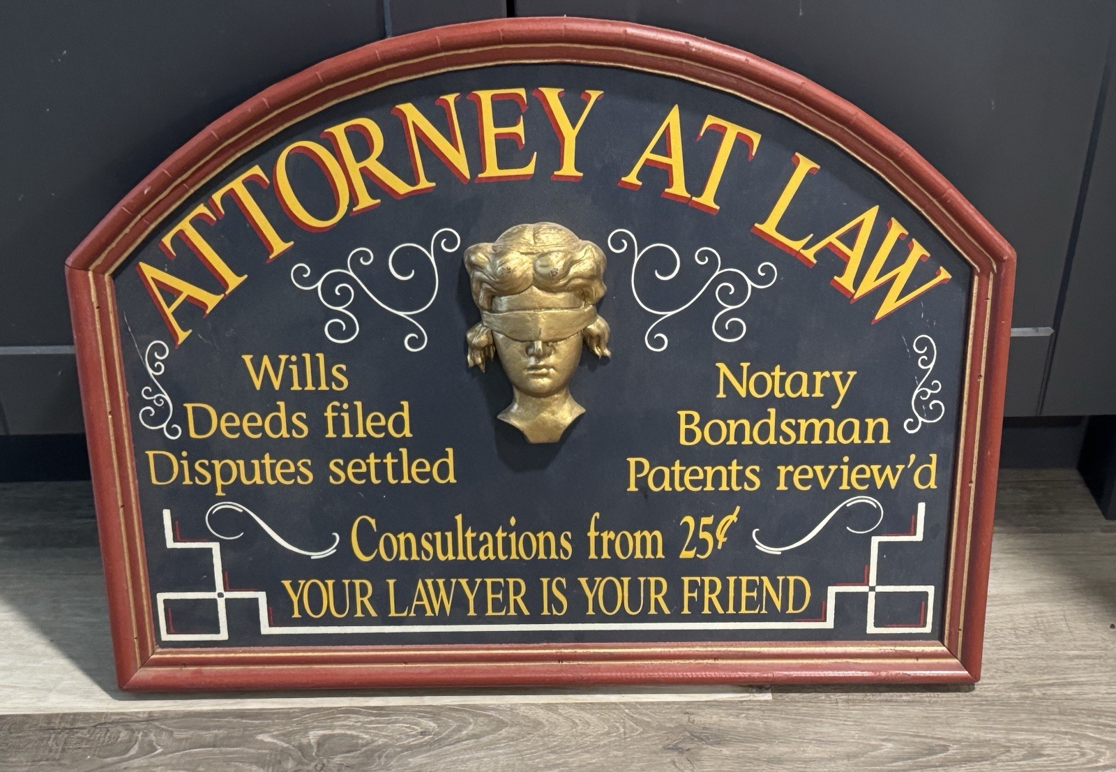 Attorney At Law Wood Plank Sign Vtg 90s Notary Wills Solid Wood Made in the USA
