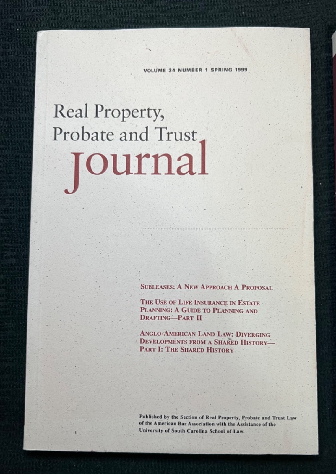 Vintage American Bar Association Journal Property, Probate, Trust V34 1-4 1999