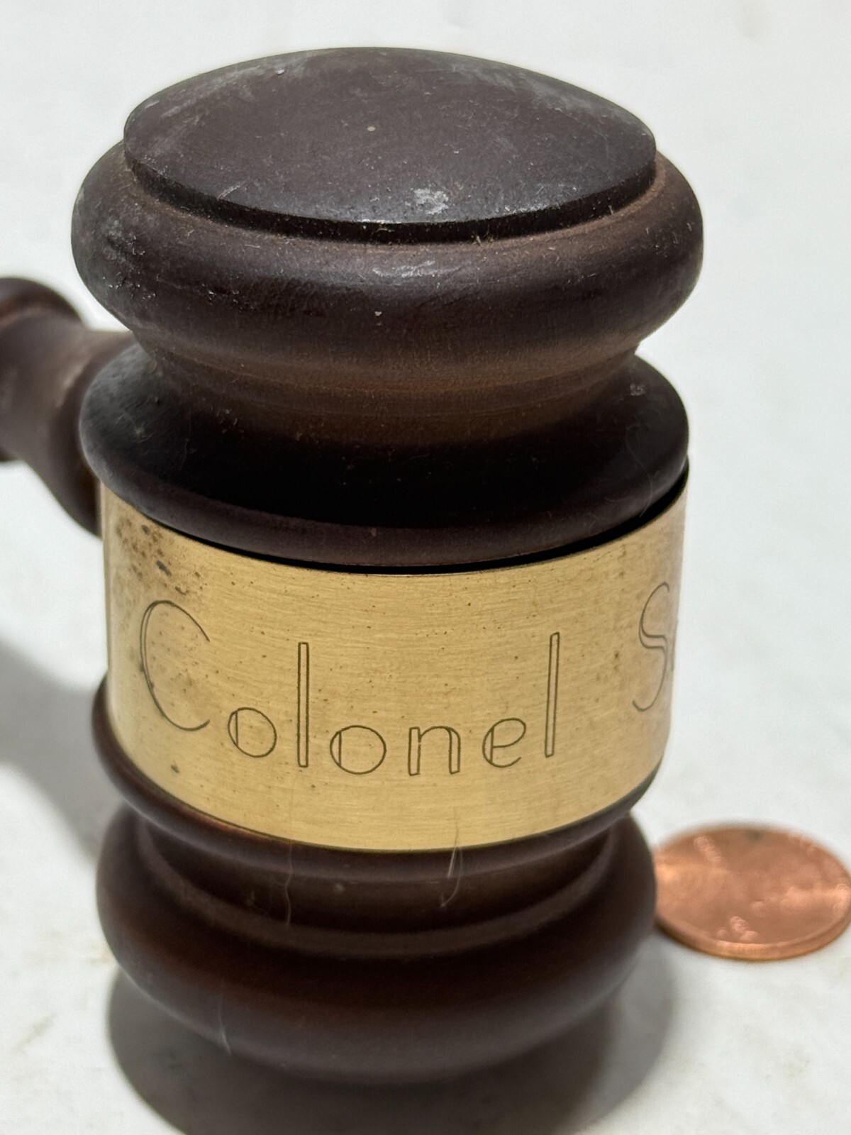 Wooden Gavel Metal Engraved Name Vintage «Colonel Schou» 10.25″ Long