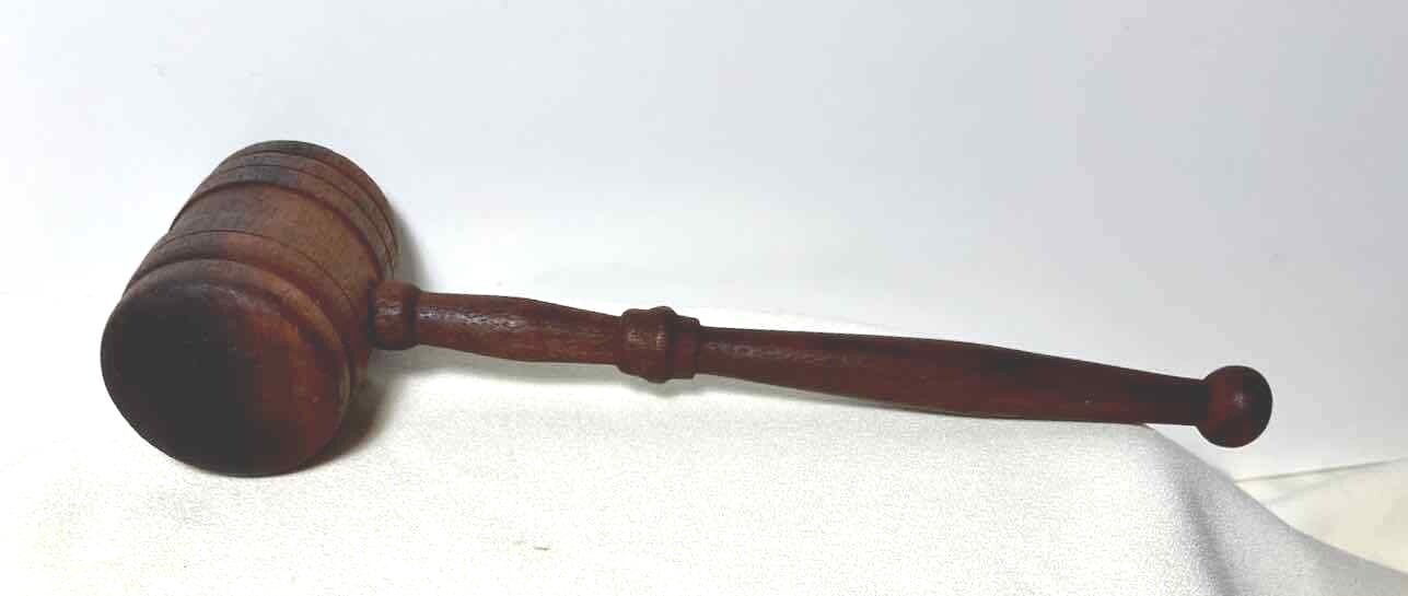 Vintage SOLID WOOD Wooden GAVEL 10” Long FRATERNAL Judge Lawyer Auctioneer USA