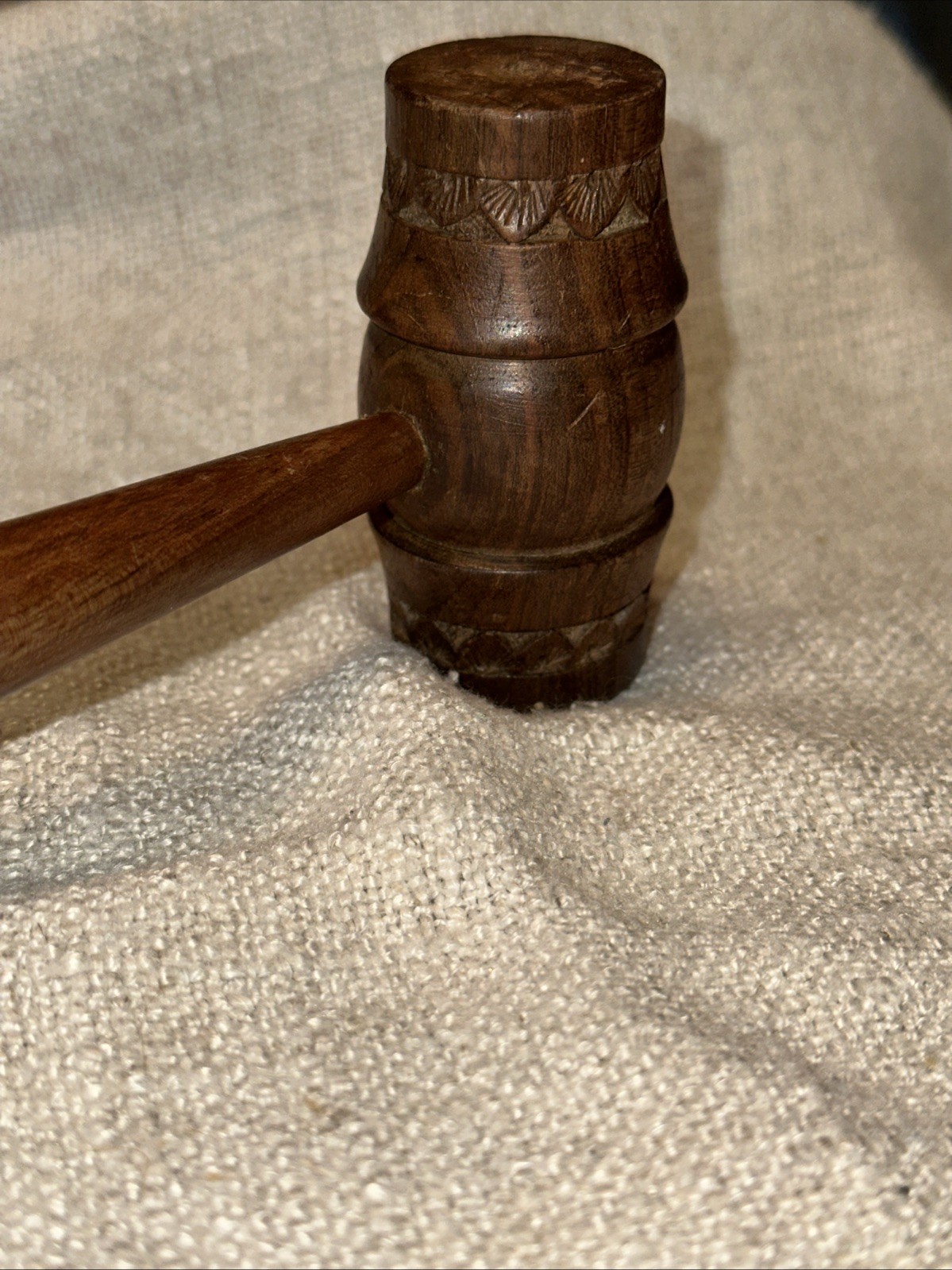 Vintage Decorative Wooden Mallet Hand Turned Carved Barrel Form Gavel