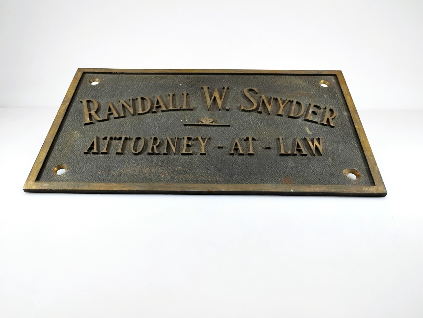 Vintage Cast Bronze Brass Attorney At Law Plaque Randall W Snyder Law Office Sig