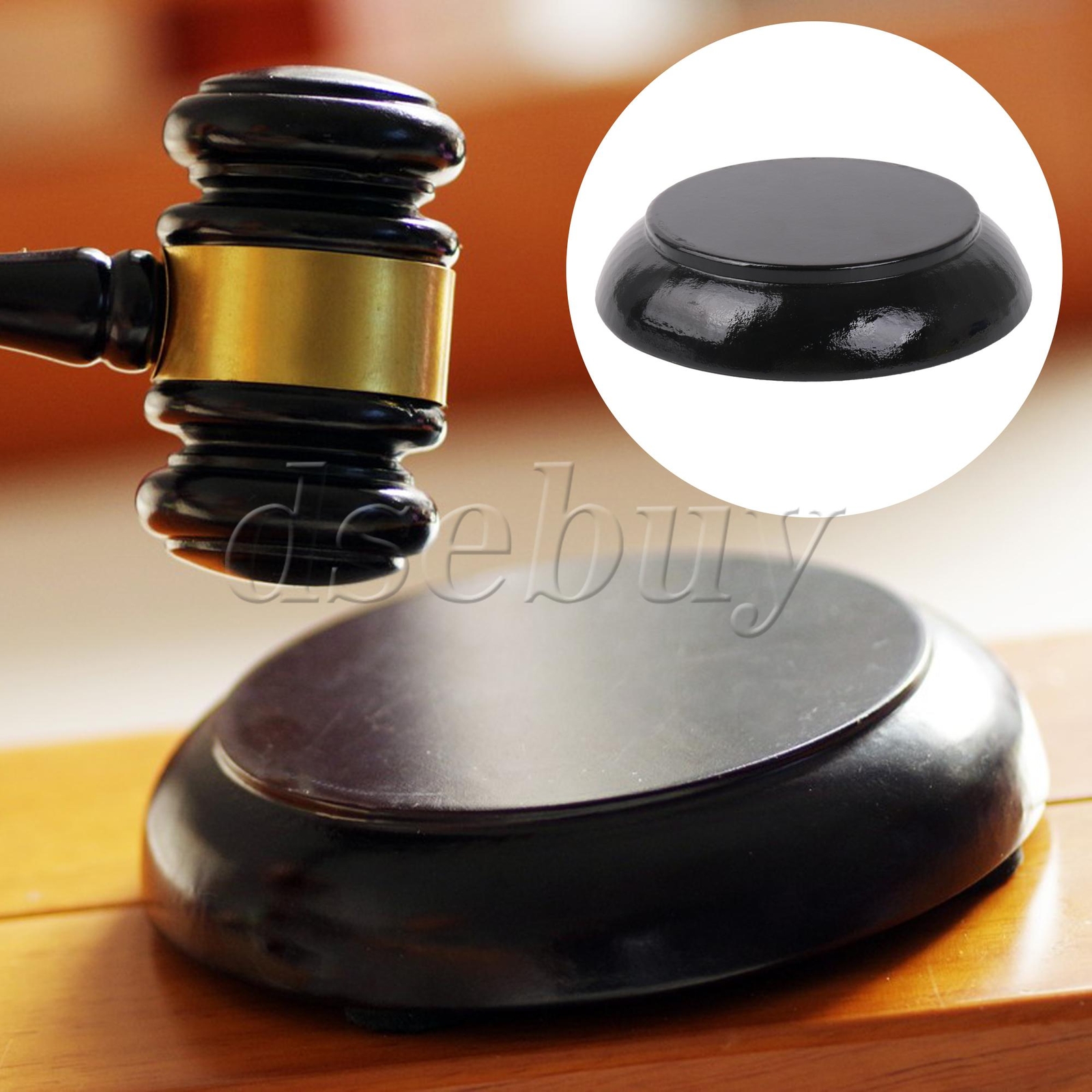 Wood Judge Gavel Sound Block Base for Company Student Black Round 4.84″x1.02″