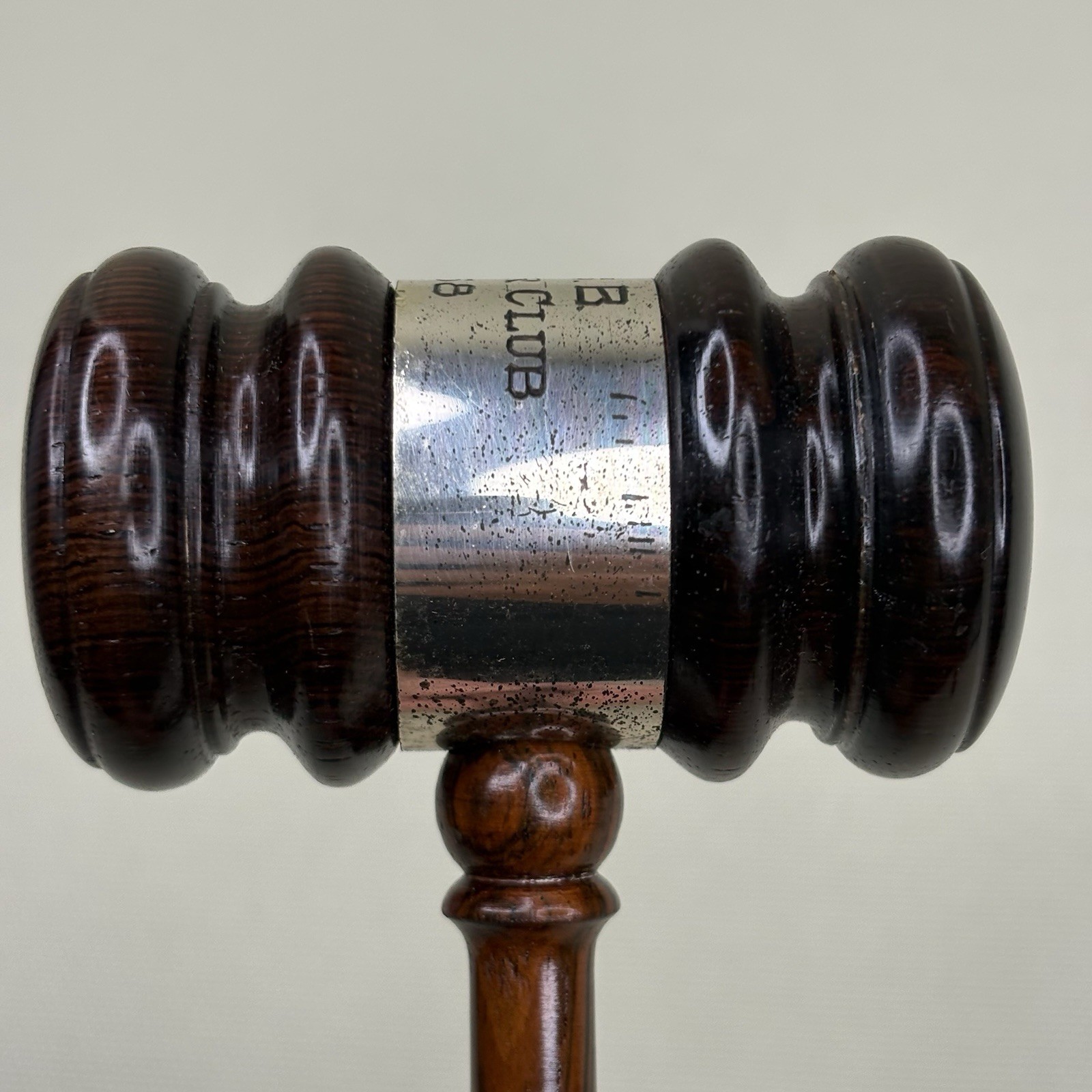 Vtg 1958 10 Inch Solid Rosewood Gavel w/ Sterling Silver Band • WSB 25 Year Club