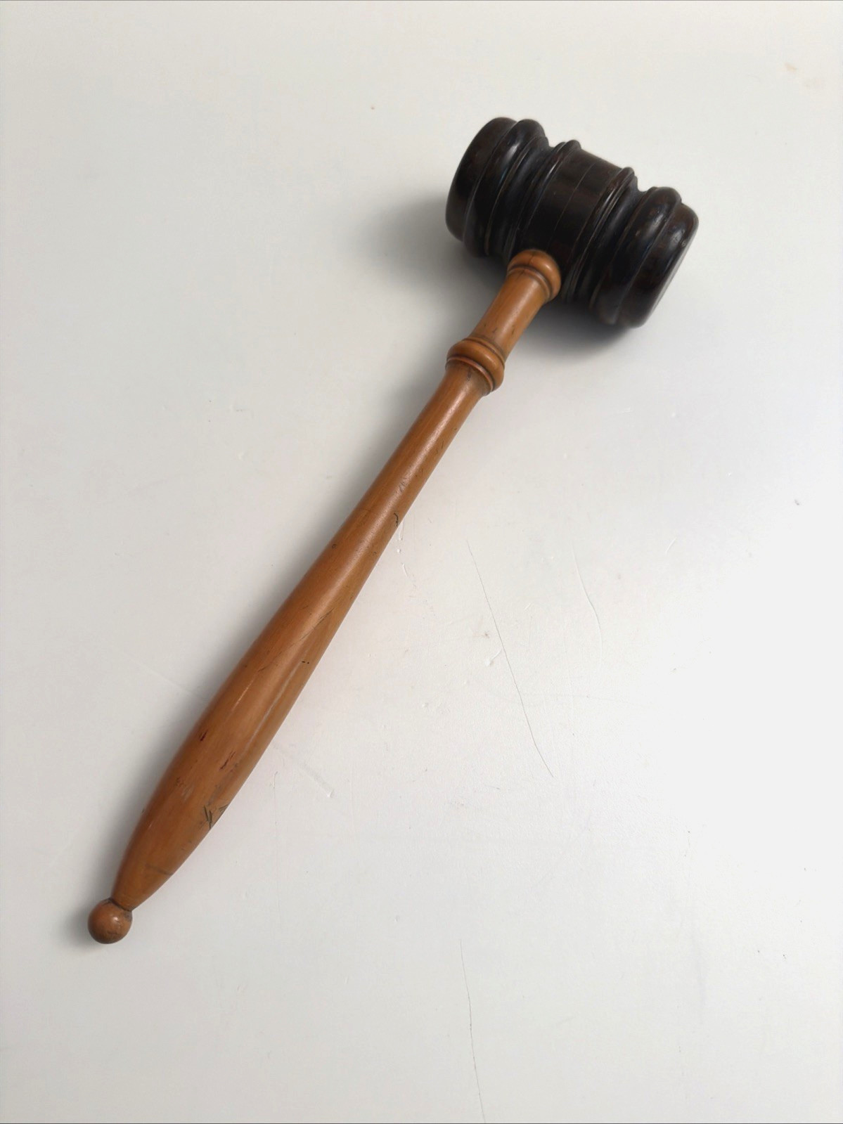 Vintage Turned 2-Tone Hardwood Wooden Gavel Especially Nice! Order in the Court!