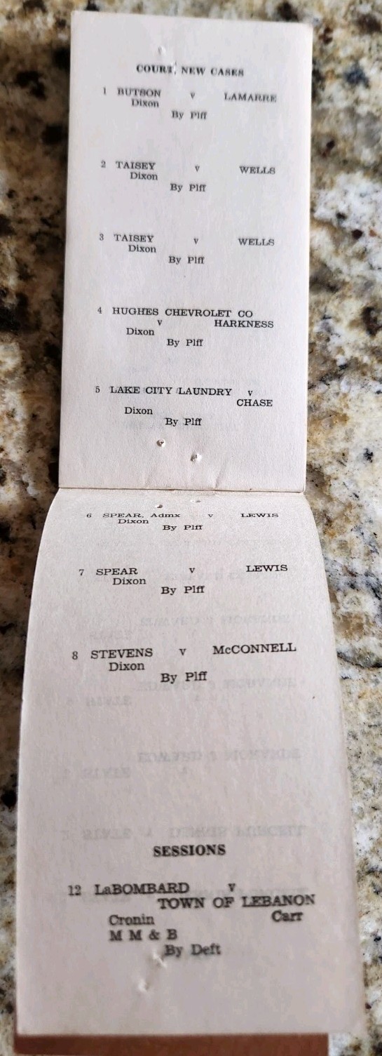 List Of Cases For Jury And Court January Term 1936 Docket Grafton NH