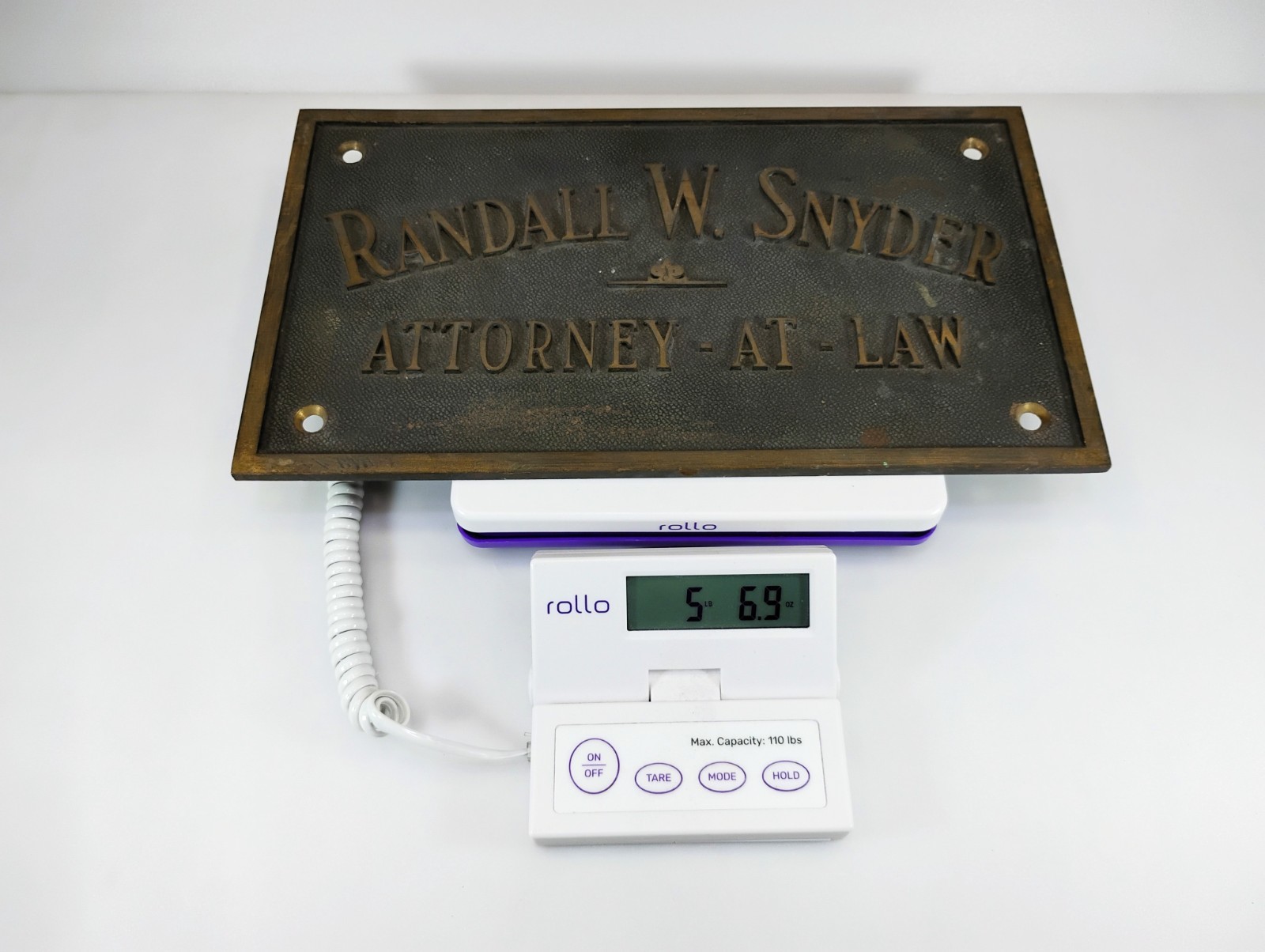 Vintage Cast Bronze Brass Attorney At Law Plaque Randall W Snyder Law Office Sig