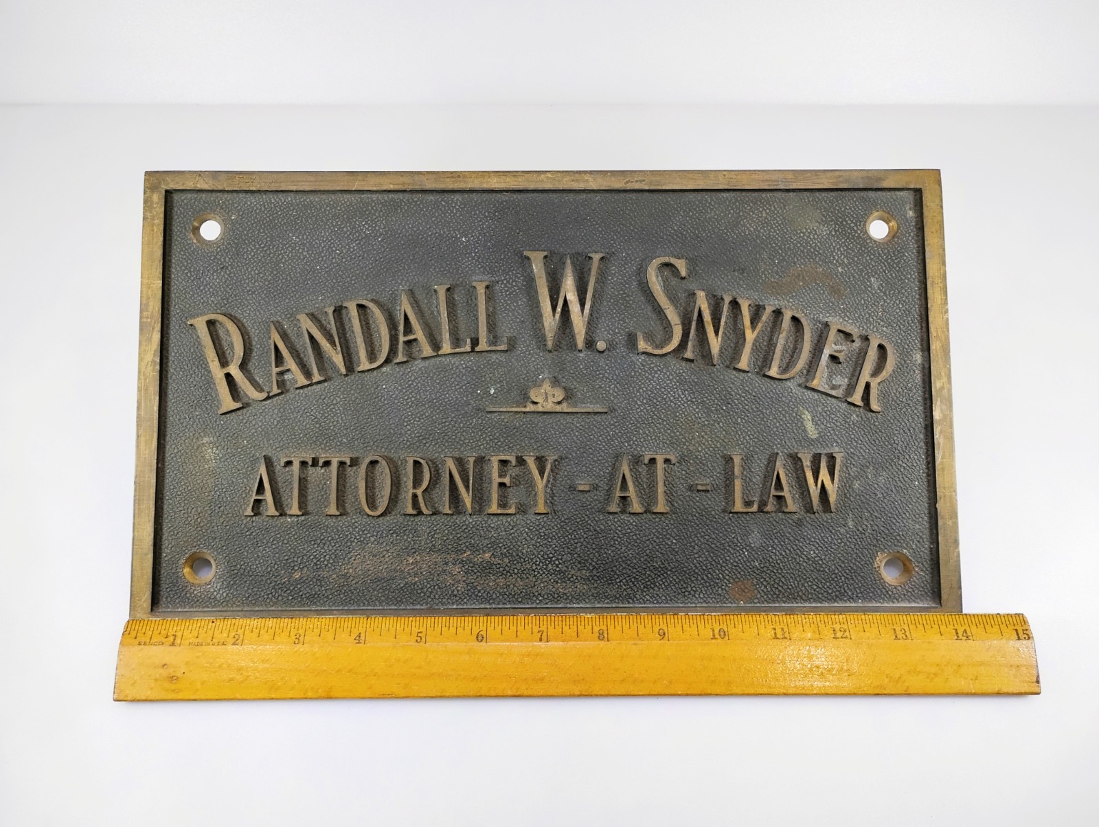 Vintage Cast Bronze Brass Attorney At Law Plaque Randall W Snyder Law Office Sig